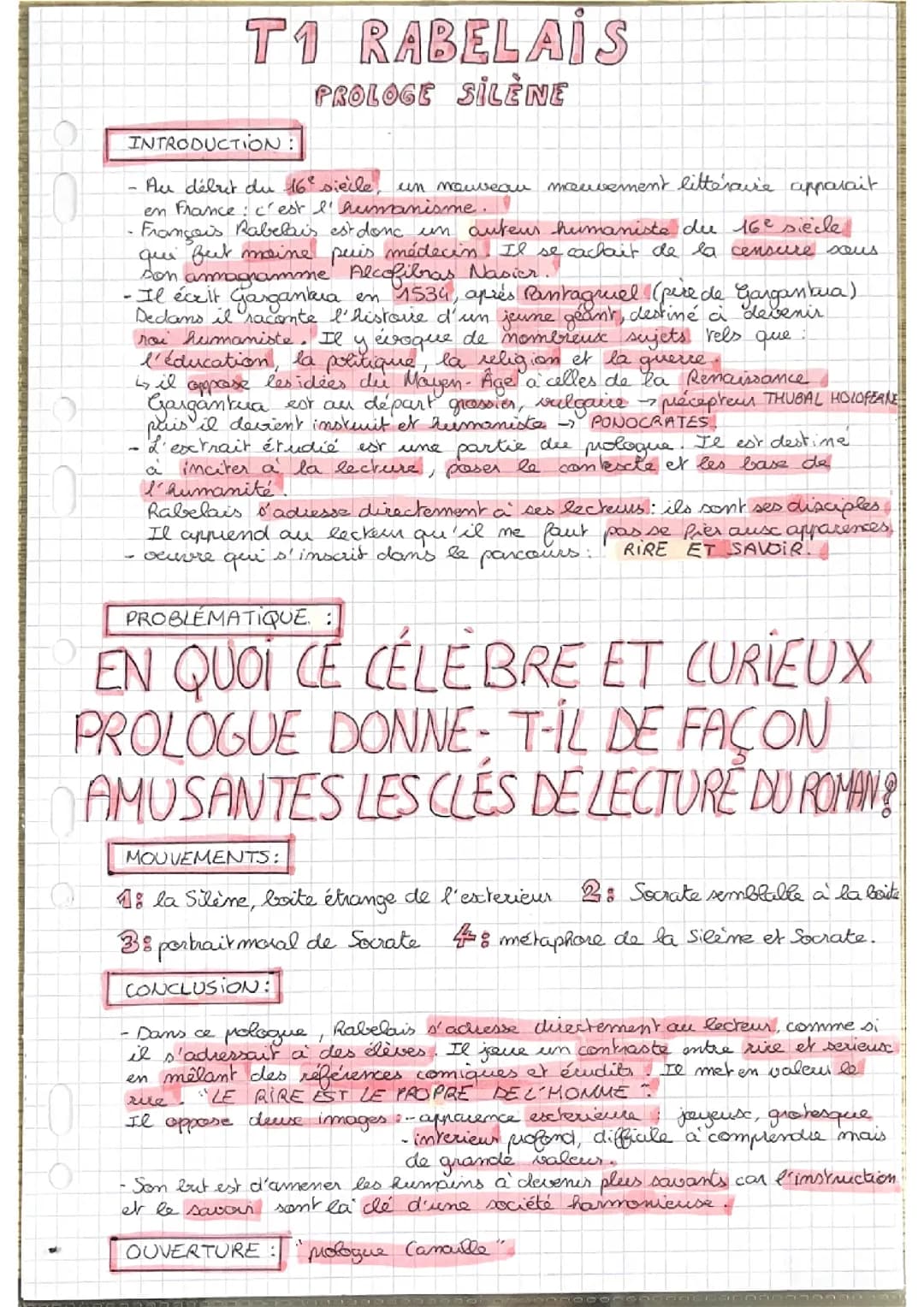 Prologue Silène GARGANTUA : Analyse linéaire