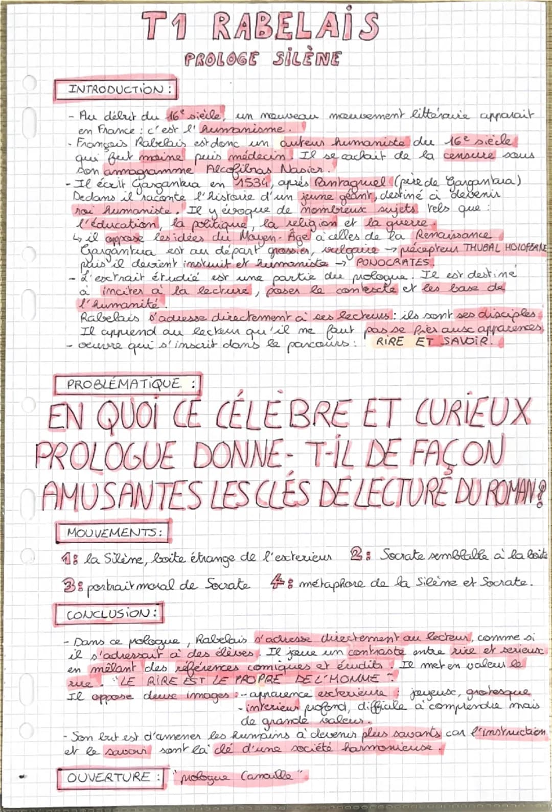 T1 RABELAIS
INTRODUCTION:
PROLOGE SILENE
Au début du 16° siècle, un nouveau mouvement littéraire apparait
en France: c'est l'humanisme.
•Fra