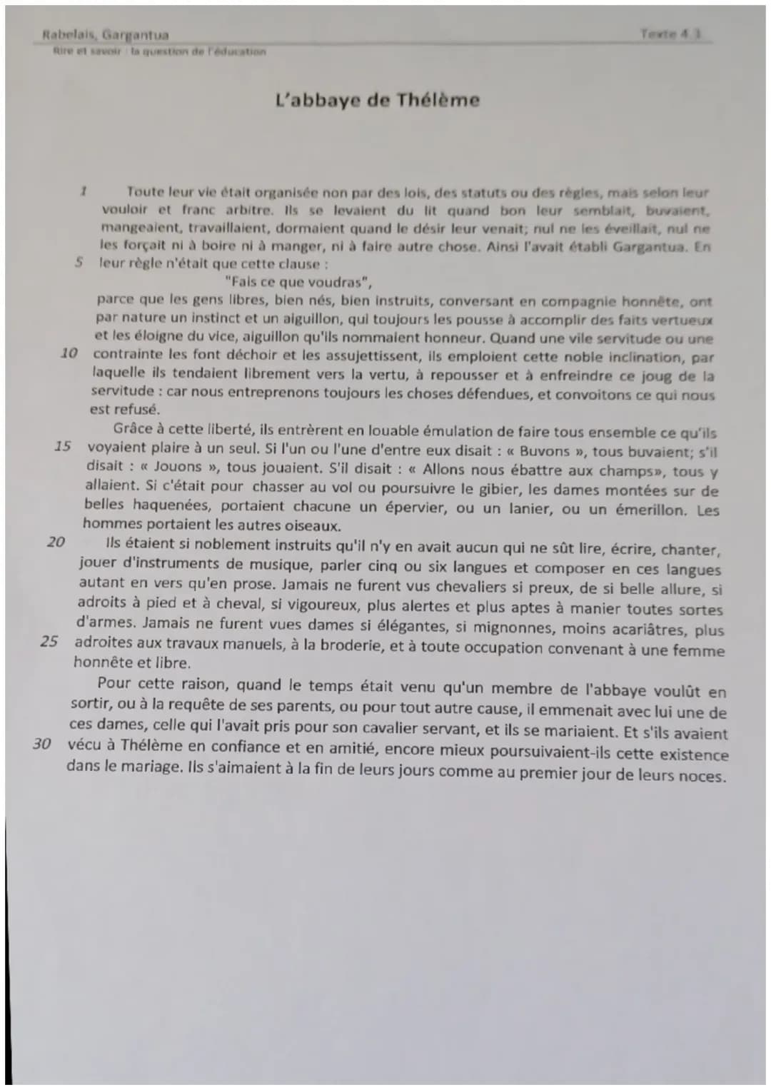 Analyse linéaires de l'abbaye de thèléme