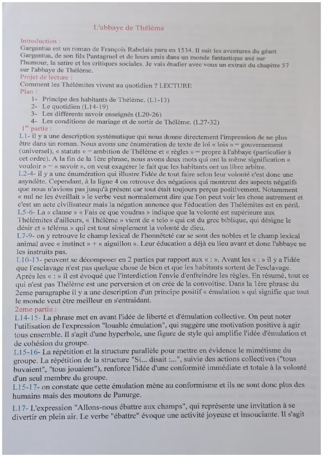 Rabelais, Gargantua
Rire et savoir la question de l'éducation
1
L'abbaye de Thélème
20
Texte 43
Toute leur vie était organisée non par des l