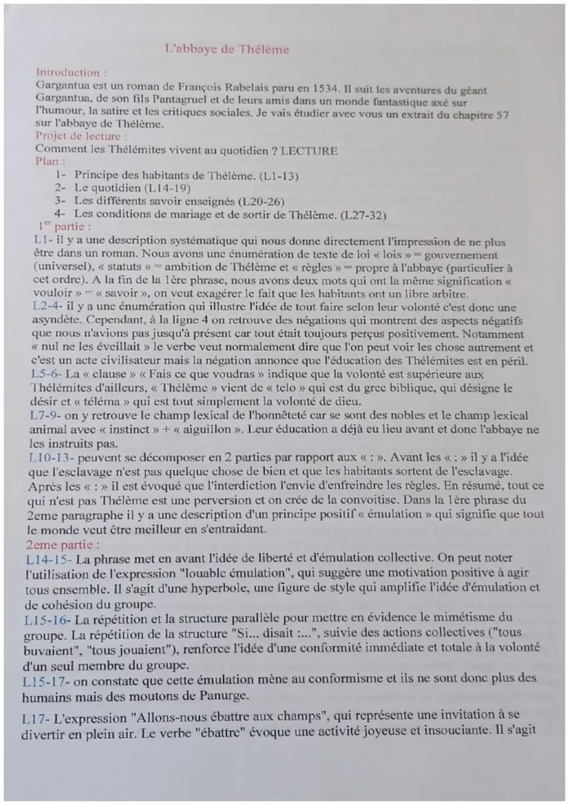 Rabelais, Gargantua
Rire et savoir la question de l'éducation
1
L'abbaye de Thélème
20
Texte 43
Toute leur vie était organisée non par des l