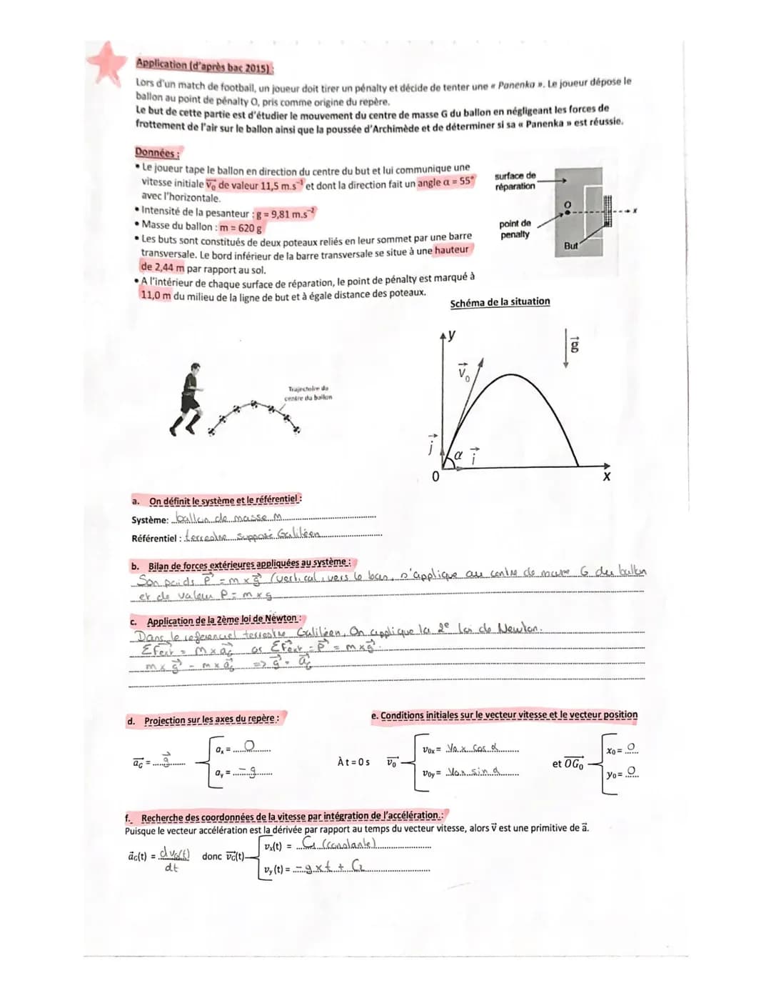 Application (d'après bac 2015)
Lors d'un match de football, un joueur doit tirer un pénalty et décide de tenter une « Panenka». Le joueur dé
