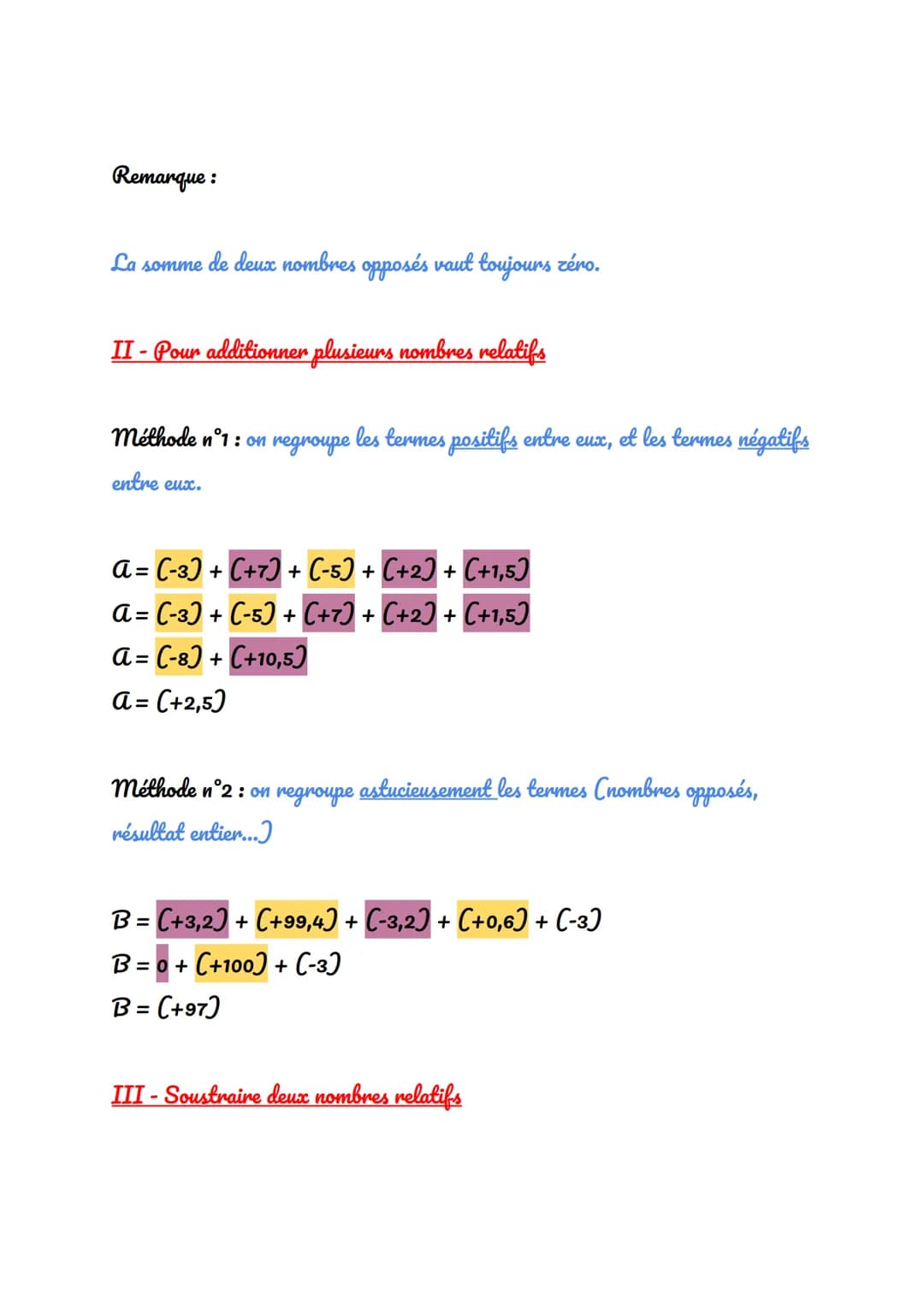 MATHS sème: Calculs de nombres relatifs :
I- Additionner deux nombres relatifs
Propriété :
Pour additionner deux nombres relatifs de même si
