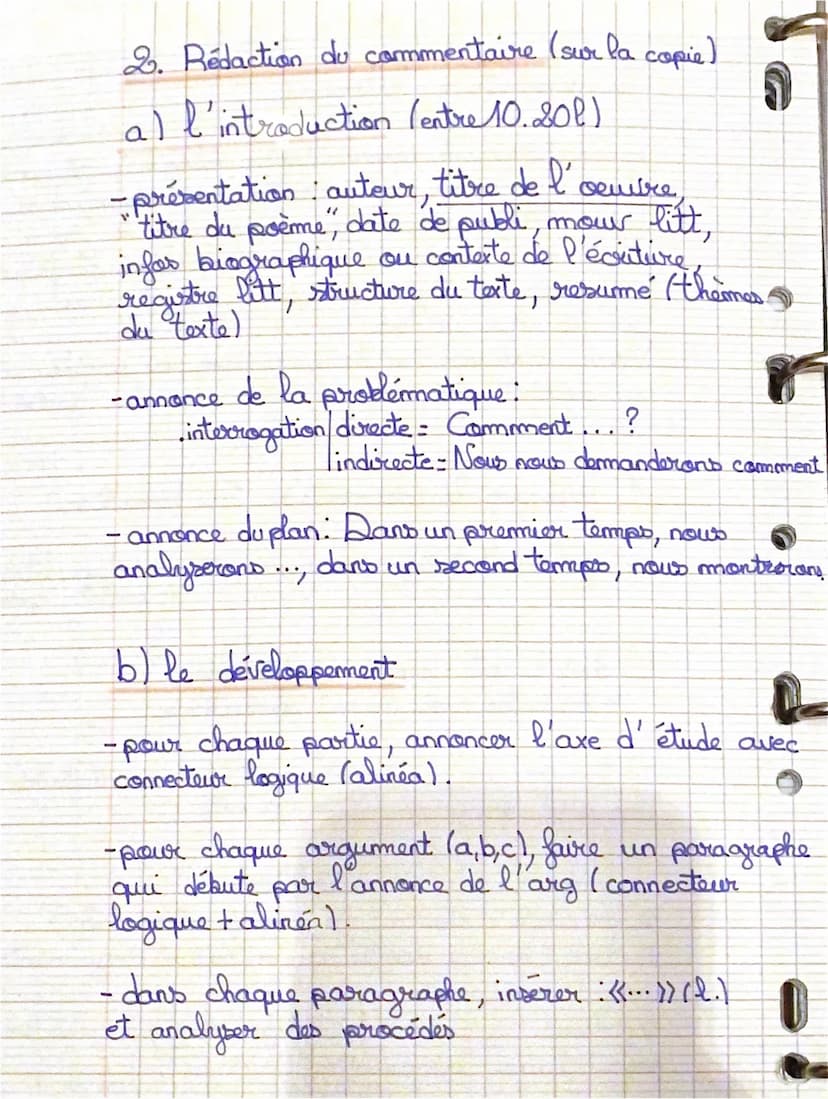 gmail.com
Le commentaire littéraire
Définition: Le
Le commentaire littéraire est une
alyse organisée (intro, partie, conclusion I d'un
texte