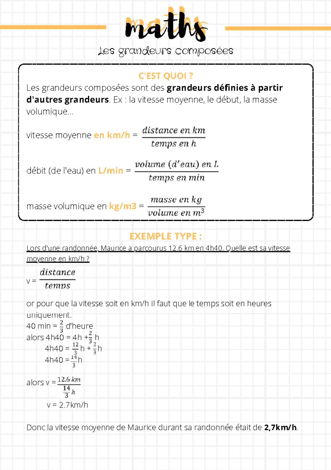 Grandeurs composées 3ème - Exercices corrigés et PDF