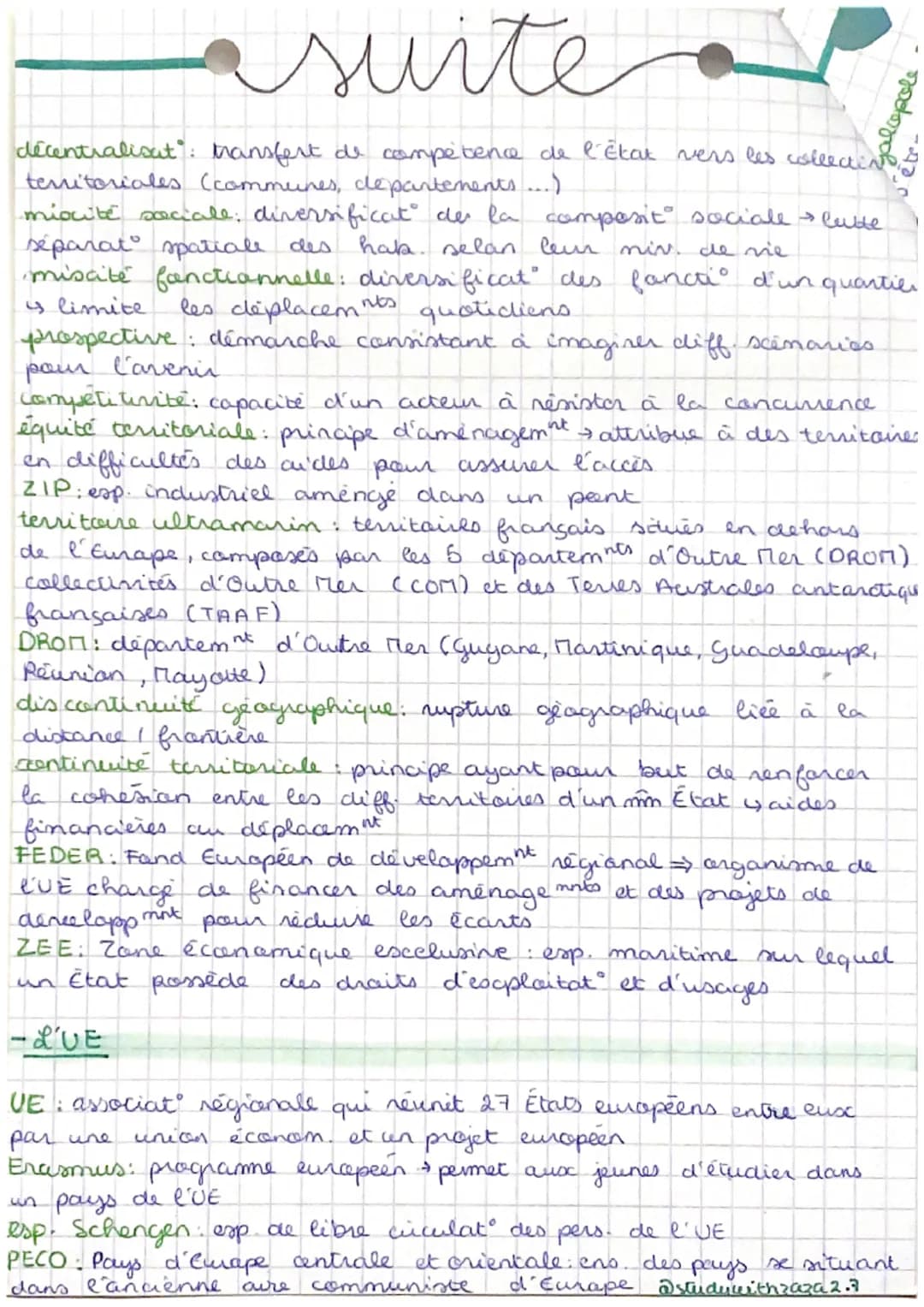 brevet
"définitions":
pt.1
@studywith zaza 2.3
-Aires urbaines
aire urbaine: ville centre + banlieue + couronne périurbaine
étalement urbain