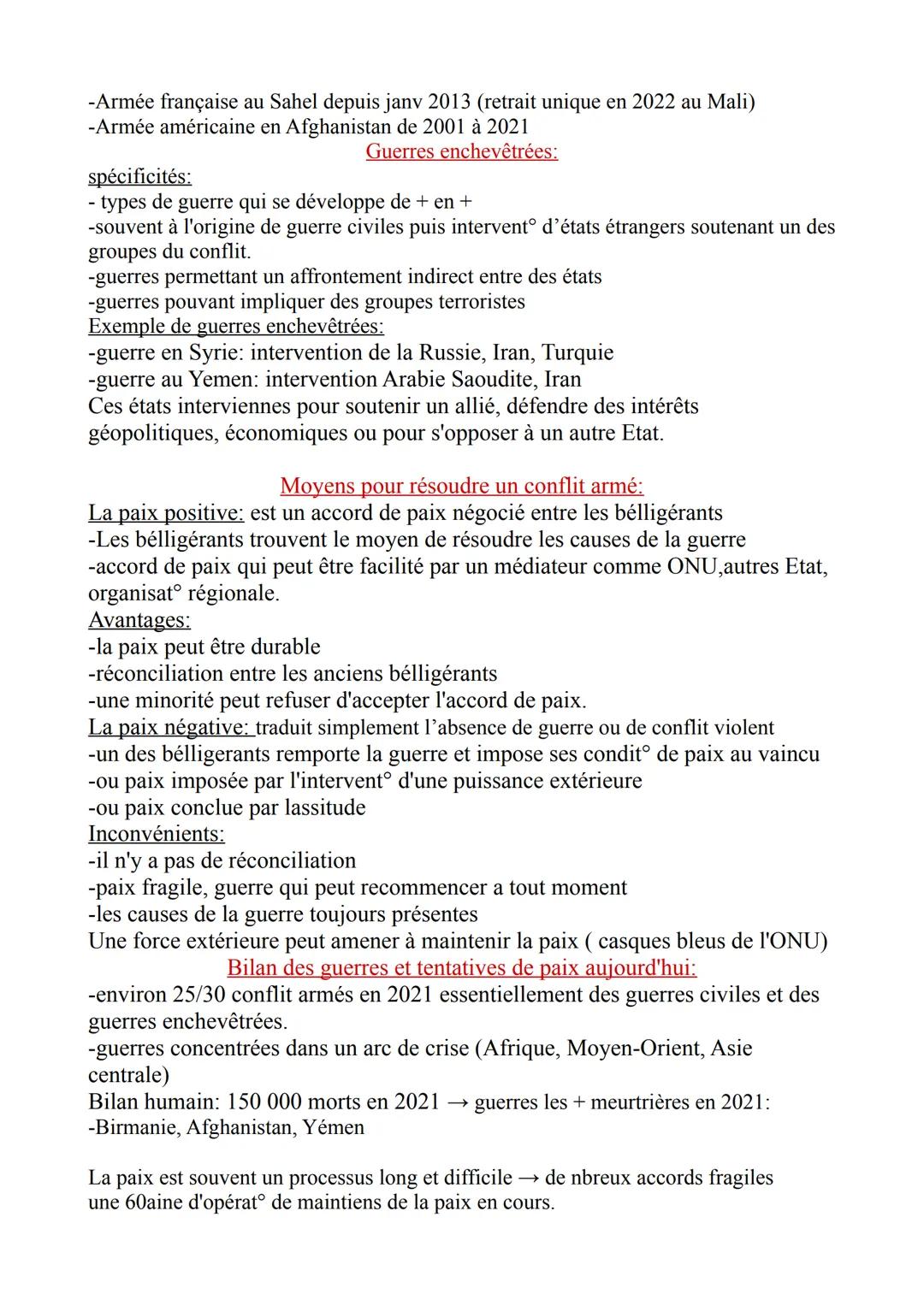 # Formes de conflits et tentatives de paix:

Définitions formes de guerres:
Une guerre; un conflit qui a dégénéré en affrontemº armé qui dur