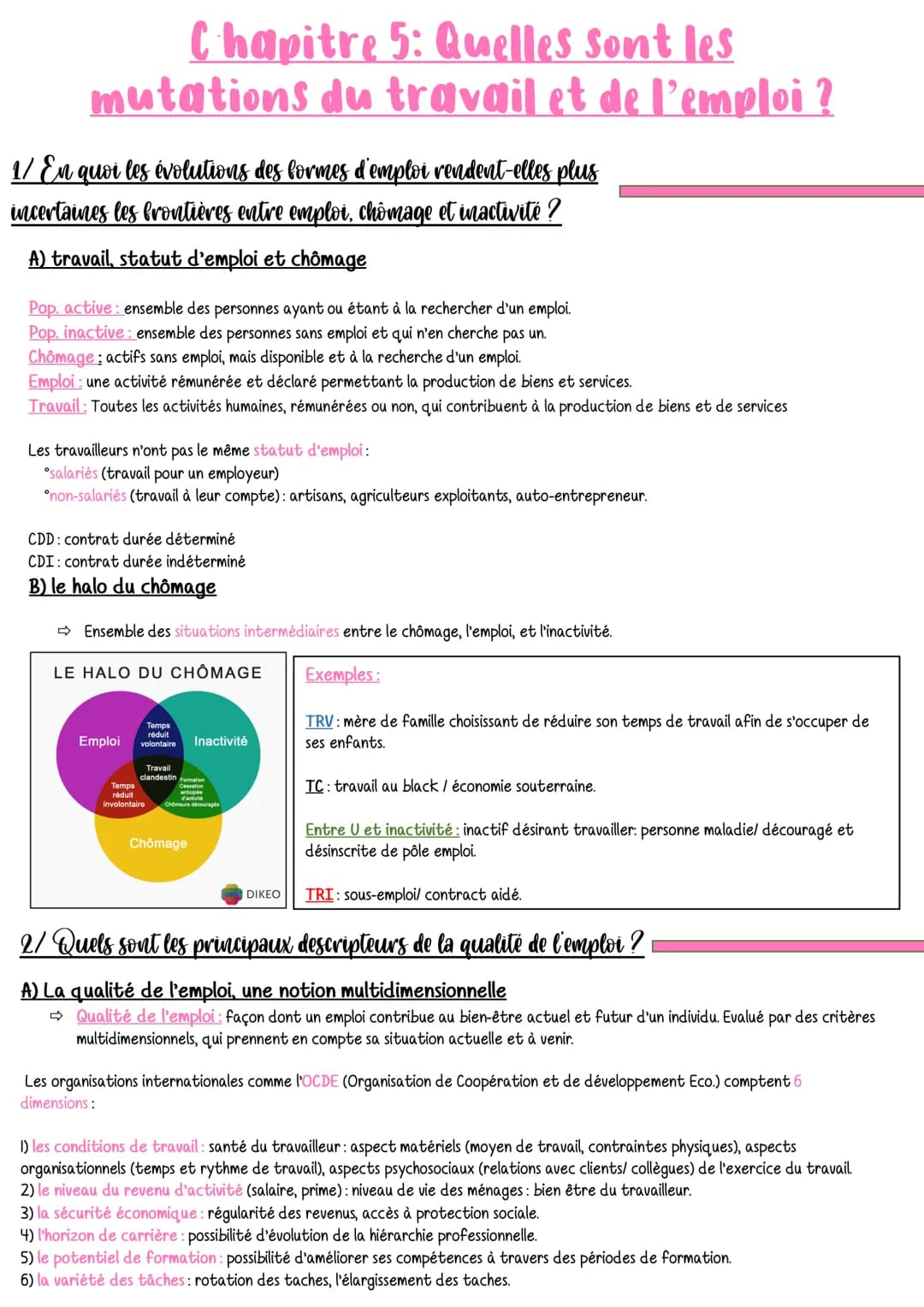 Chapitre 5: Quelles sont les
mutations du travail et de l'emploi ?
1/ En quoi les évolutions des formes d'emploi rendent-elles plus
incertai