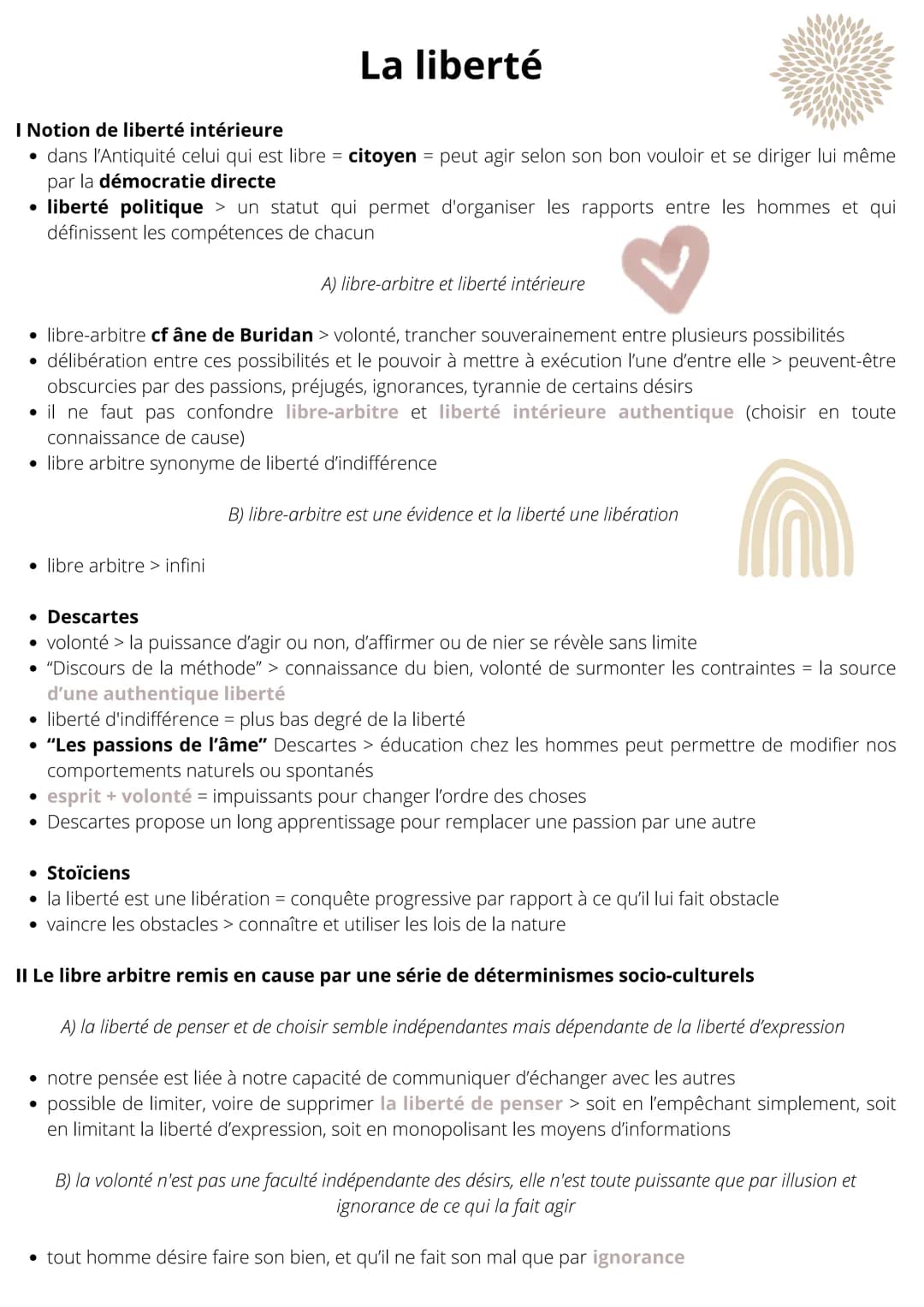 I Notion de liberté intérieure
• dans l'Antiquité celui qui est libre = citoyen = peut agir selon son bon vouloir et se diriger lui même
par