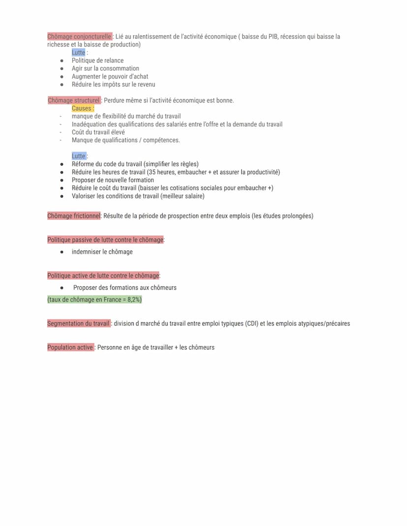 ECONOMIE
de travail/ Le chômage et les
politiques de l'emploi
L'offre de travail: Demande de travail (ménages)
Facteurs influençant le nivea