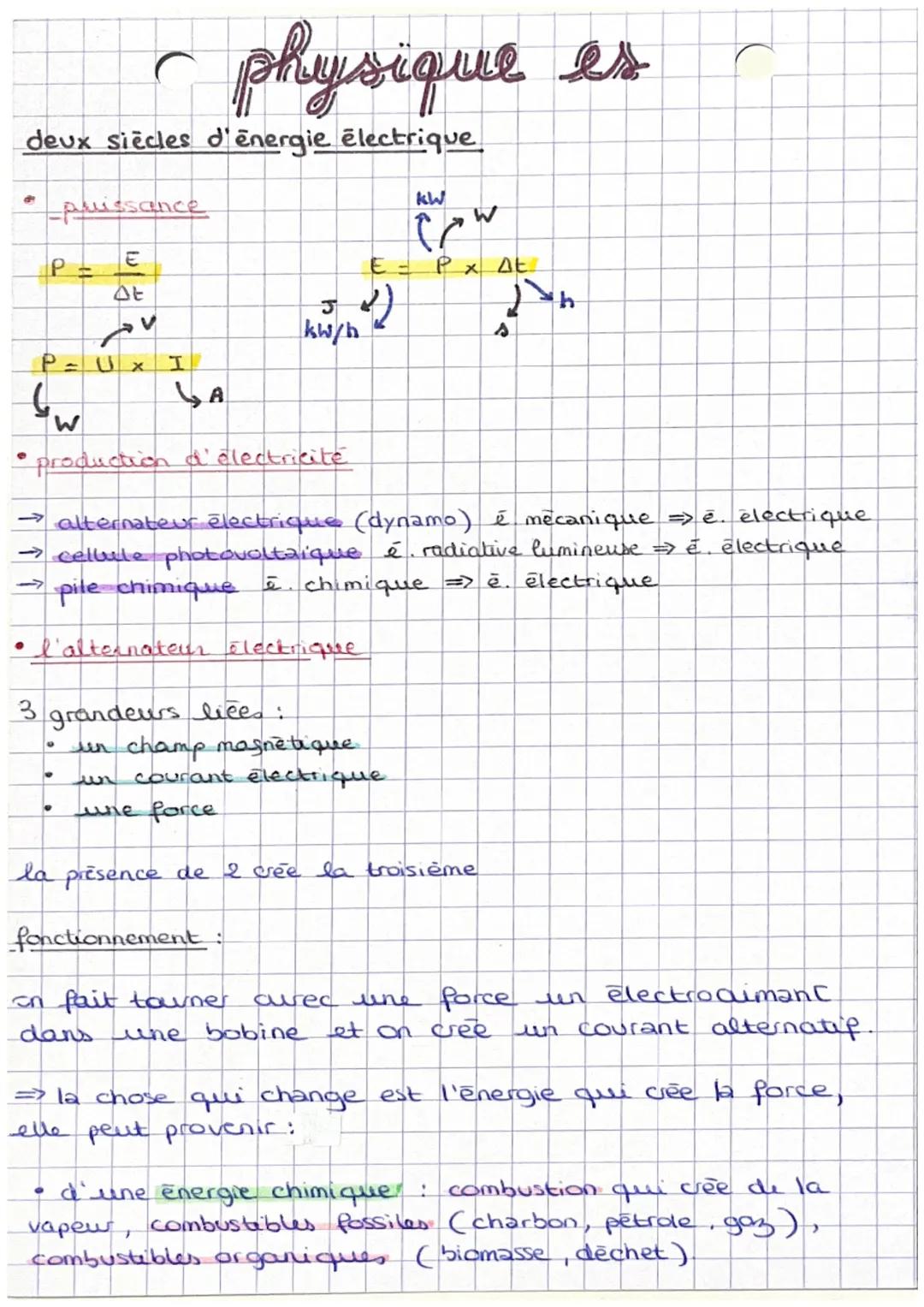 ●
deux siecles d'énergie électrique
P =
bw
puissance
P = U x
C
U
♥
E
st
av
●
V
physique es
I
A
kW/h
production d'électricite
→ alternateur é