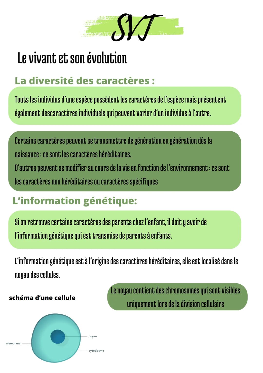 Le vivant et son évolution
La diversité des caractères :
Touts les individus d'une espèce possèdent les caractères de l'espèce mais présente