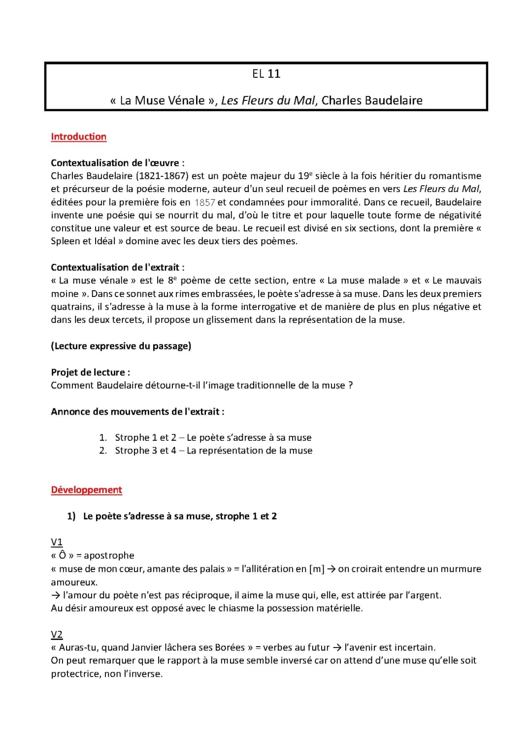 Explication linéaire "La muse vénale, Baudelaire"