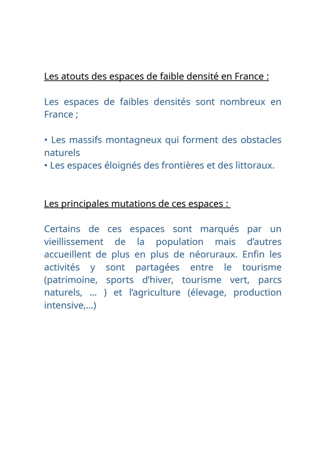 Les espaces de faible densité en France :
Les définitions:
espace de faible densité: espace dont la densité est
inférieure à 30 habitants pa