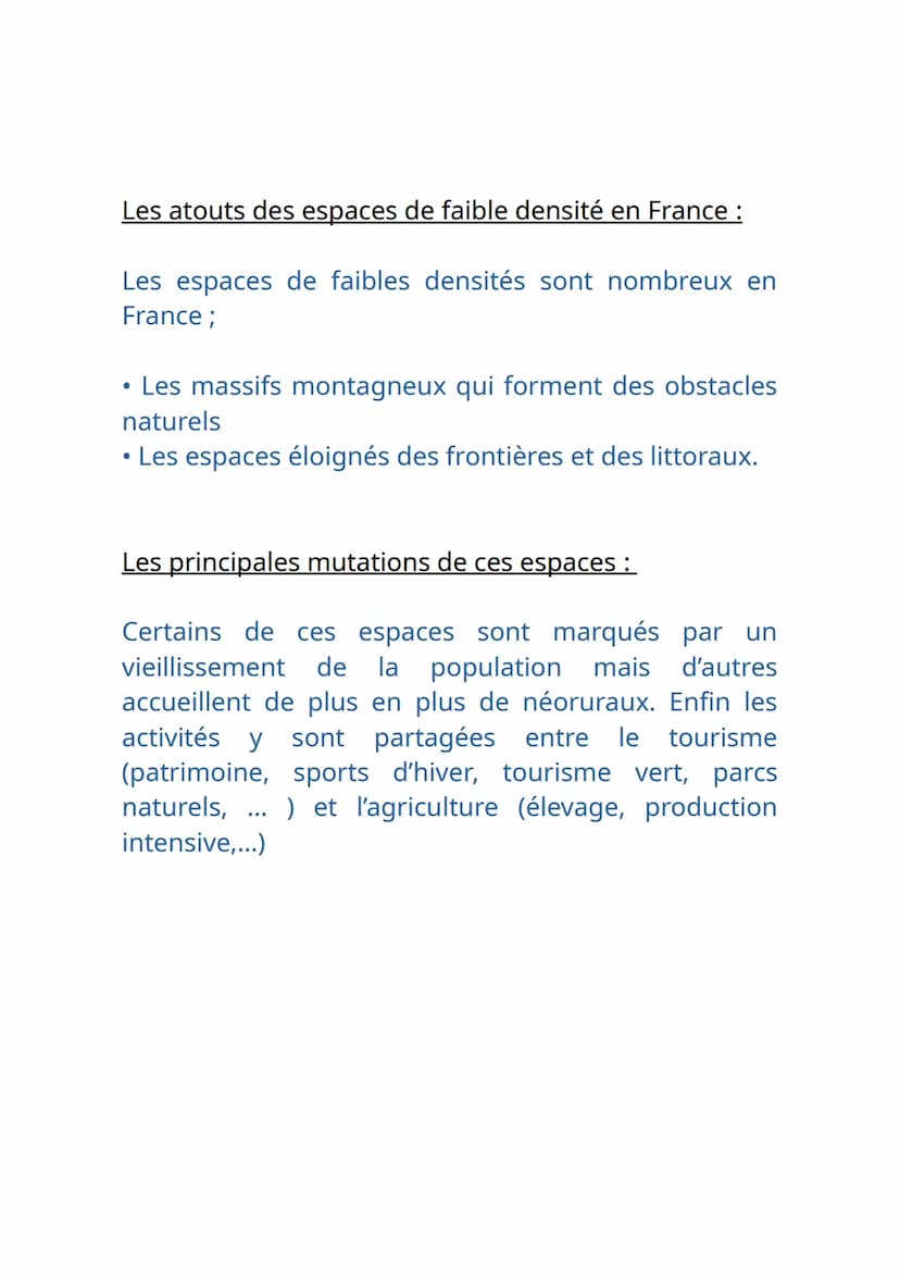 Les espaces de faible densité en France :
Les définitions:
espace de faible densité: espace dont la densité est
inférieure à 30 habitants pa