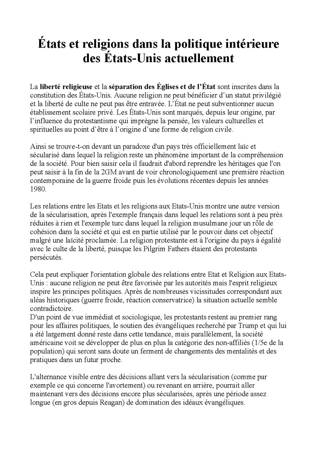 Politique et Religion aux États-Unis: HGGSP et la Place de la Religion