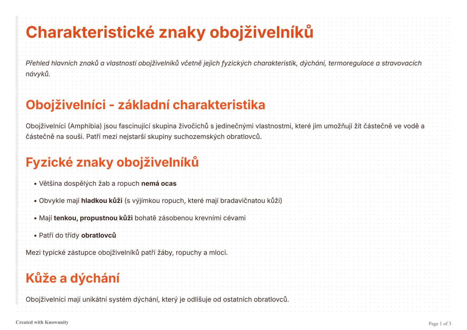 Charakteristické znaky obojživelníků
Přehled hlavních znaků a vlastností obojživelníků včetně jejich fyzických charakteristik, dýchání, term