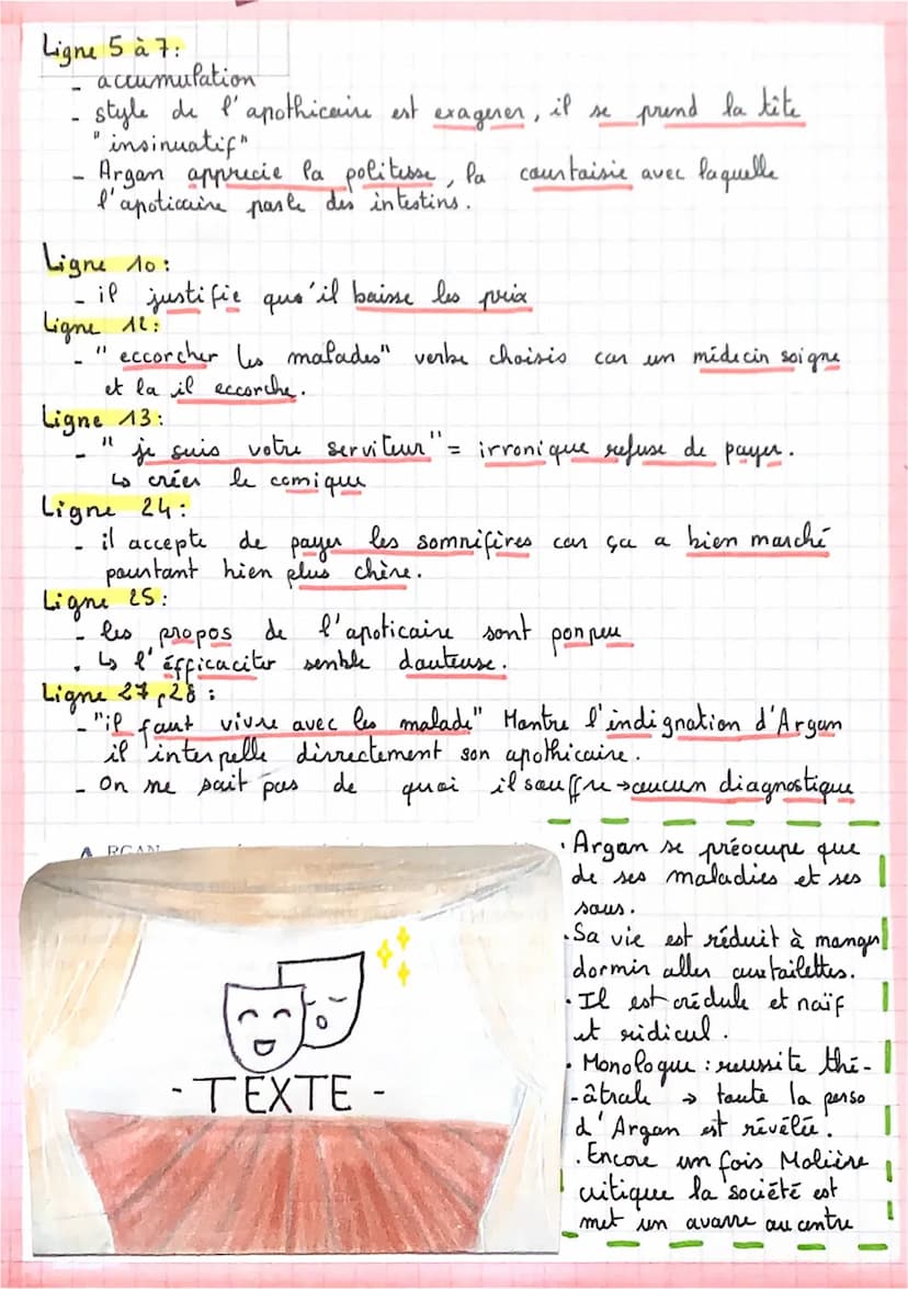
<p>Dans cette scène, Molière présente le personnage d'Argan à travers un monologue. On découvre ainsi le quotidien du personnage, ses préoc