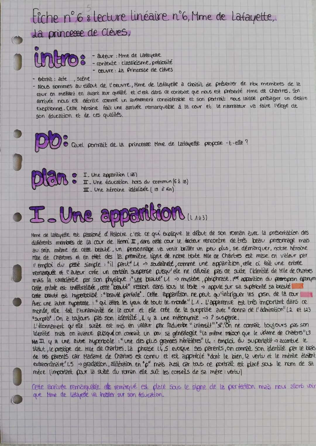 Fiche n°68 lecture linéaire n°6, Mme de Lafayette,
La princesse de Clèves,
intro:
extrait: acte Scène
Nous sommes au début de l'oeuvre, Mme 