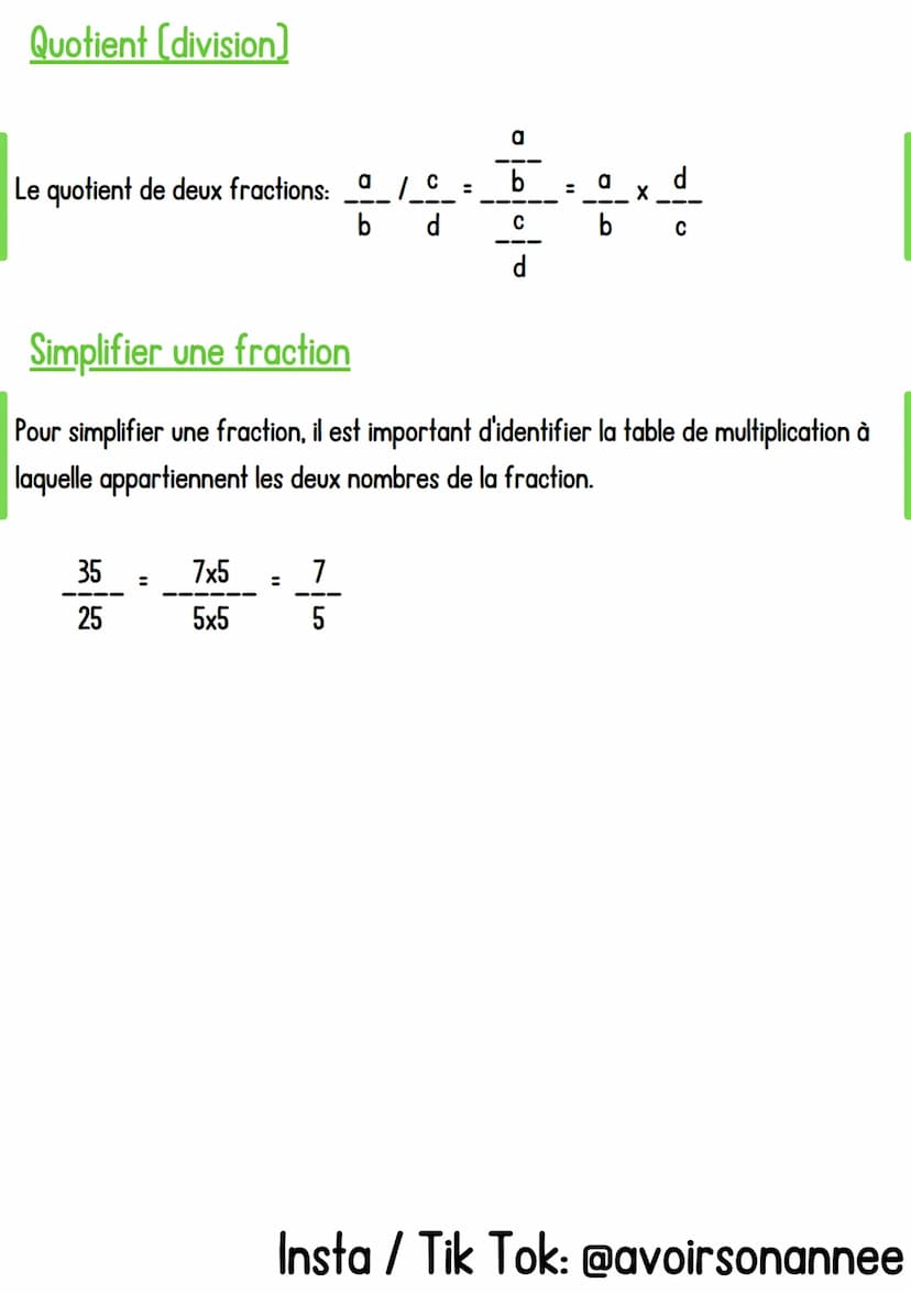 Addition et soustraction
Pour additionner ou soustraire deux fractions, il faut :
mettre les deux fractions au même dénominateur
additionner