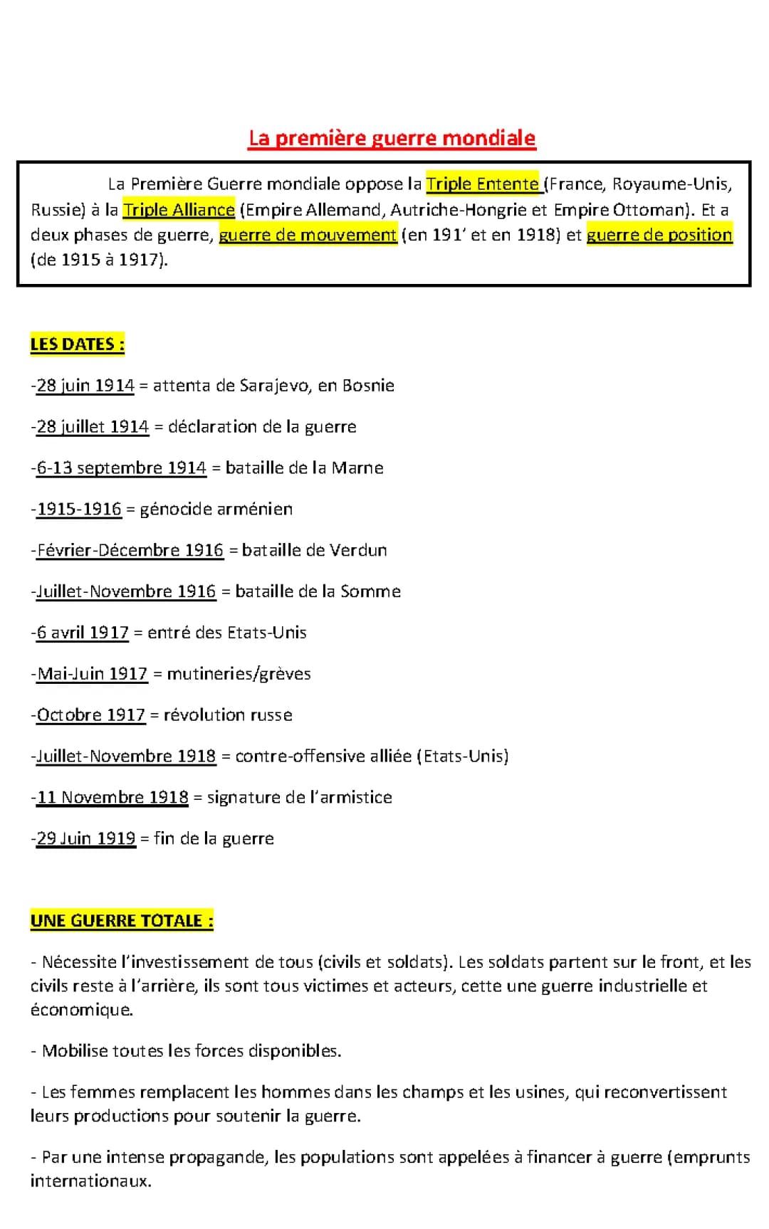 La première Guerre mondiale 