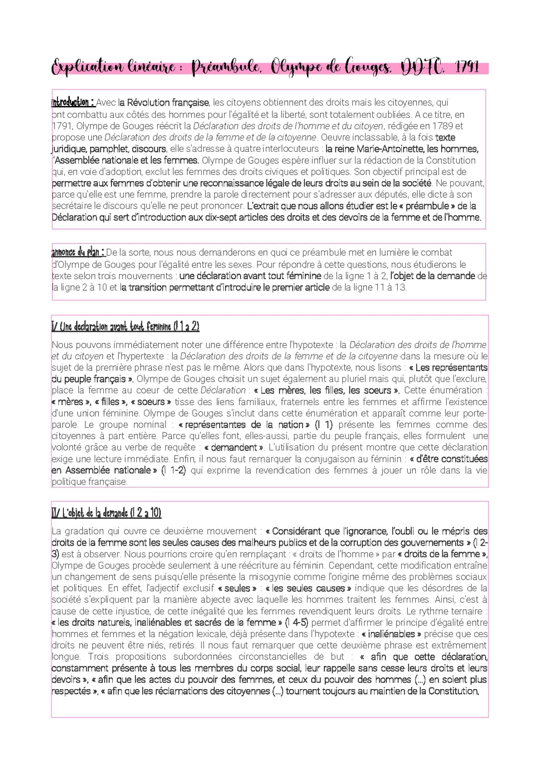 Olympe de Gouge - Préambule - Explication linéaire 