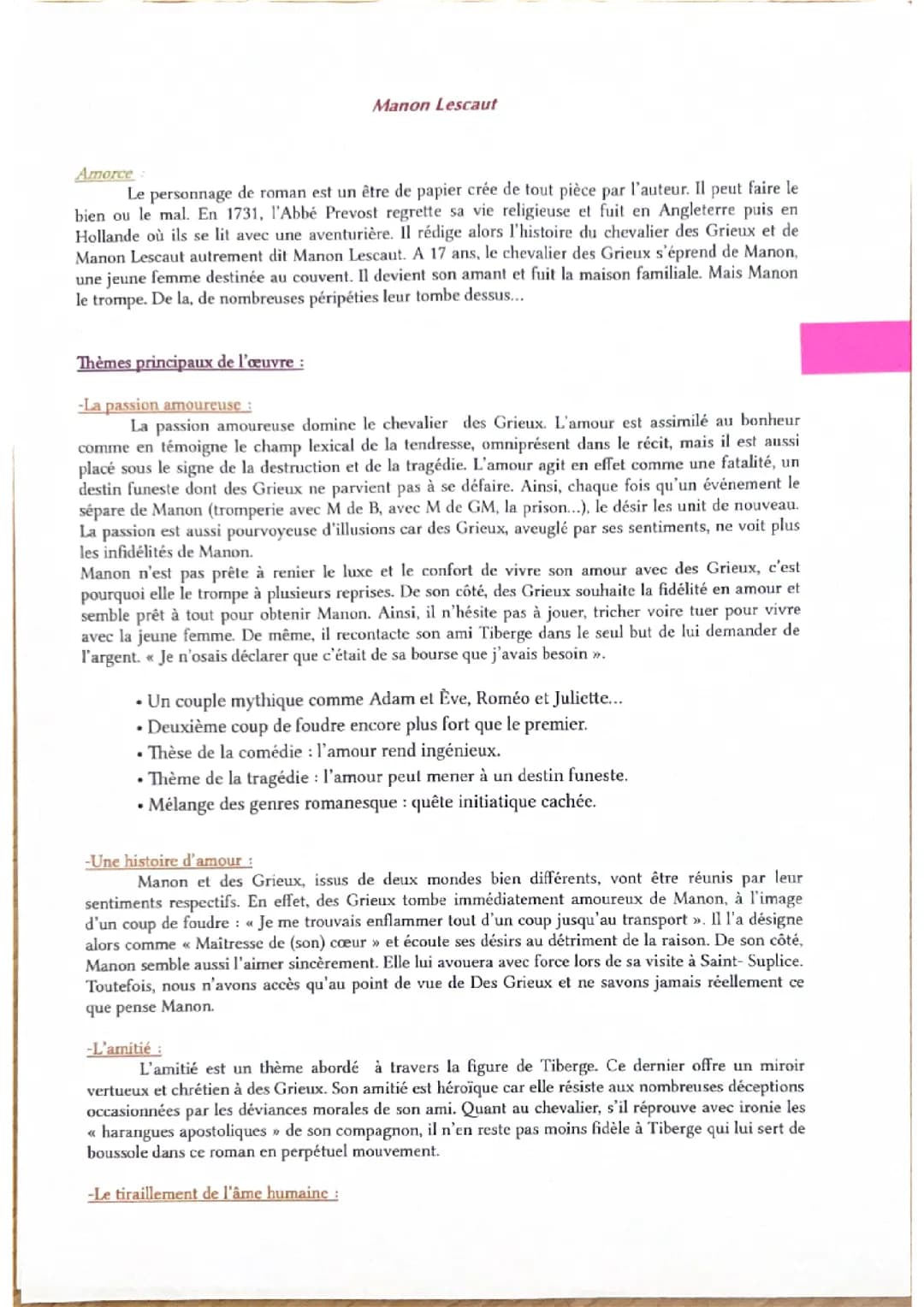 Pistes pour disserte de Manon Lescaut 