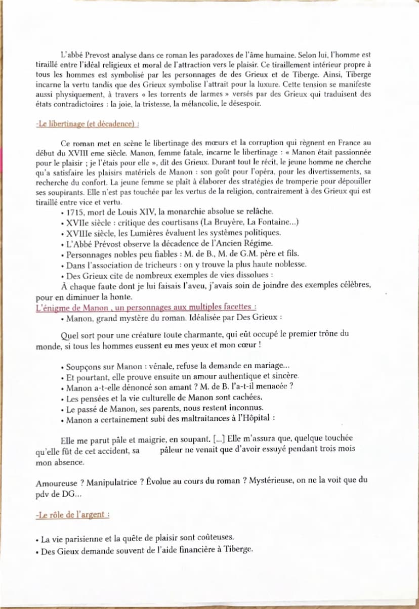 Manon Lescaut
Amorce
Le personnage de roman est un être de papier crée de tout pièce par l'auteur. Il peut faire le
bien ou le mal. En 1731,