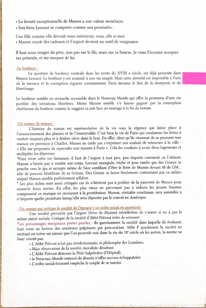 Manon Lescaut
Amorce
Le personnage de roman est un être de papier crée de tout pièce par l'auteur. Il peut faire le
bien ou le mal. En 1731,