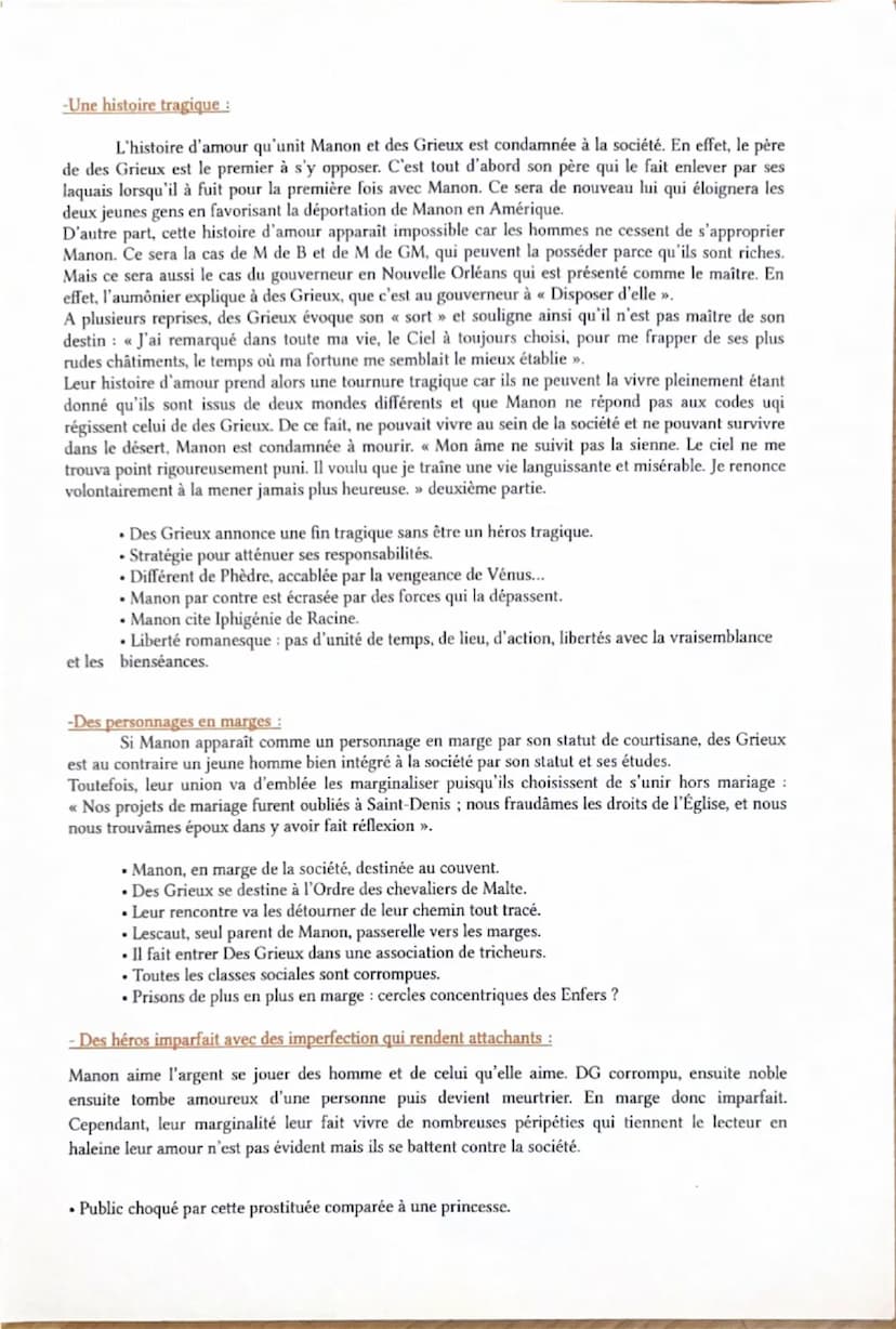Manon Lescaut
Amorce
Le personnage de roman est un être de papier crée de tout pièce par l'auteur. Il peut faire le
bien ou le mal. En 1731,