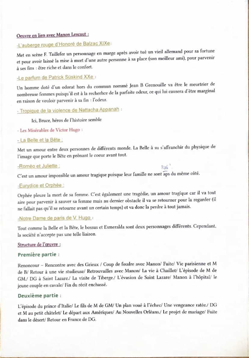 Manon Lescaut
Amorce
Le personnage de roman est un être de papier crée de tout pièce par l'auteur. Il peut faire le
bien ou le mal. En 1731,