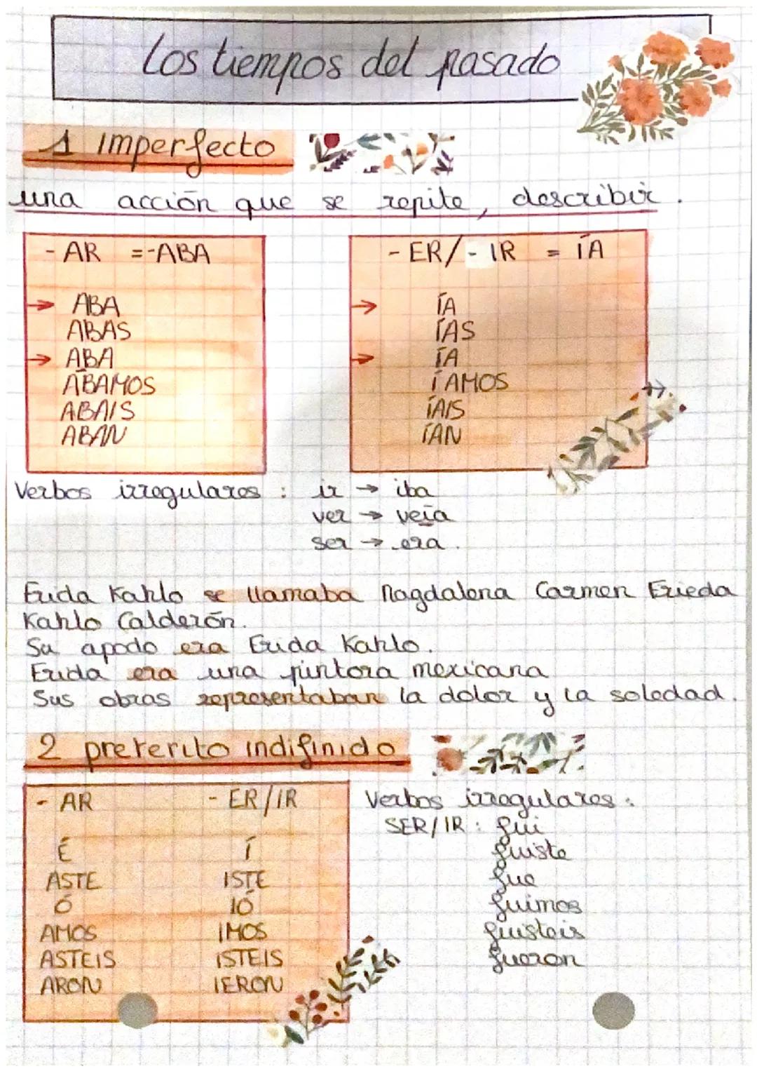 # Los tiempos del pasado

1 Imperfecto

una accion que se repite describir

- AR --ABA

-ER/-IR = ÍA

→ ABA

→
ABAS

→ABA

→
ABAMOS

ABAIS

