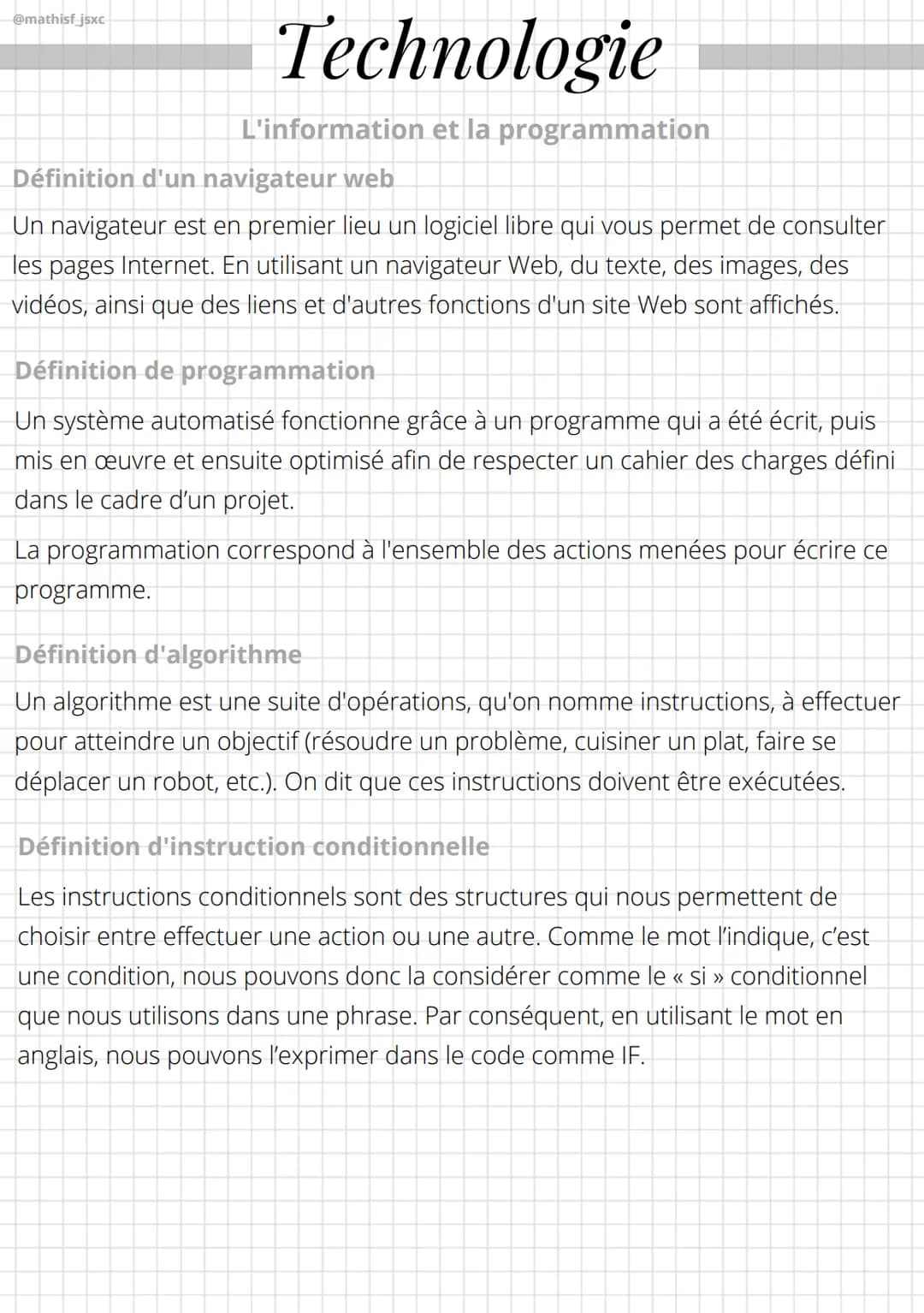 @mathisf_jsxc
Technologie
L'information et la programmation
Définition d'un navigateur web
Un navigateur est en premier lieu un logiciel lib