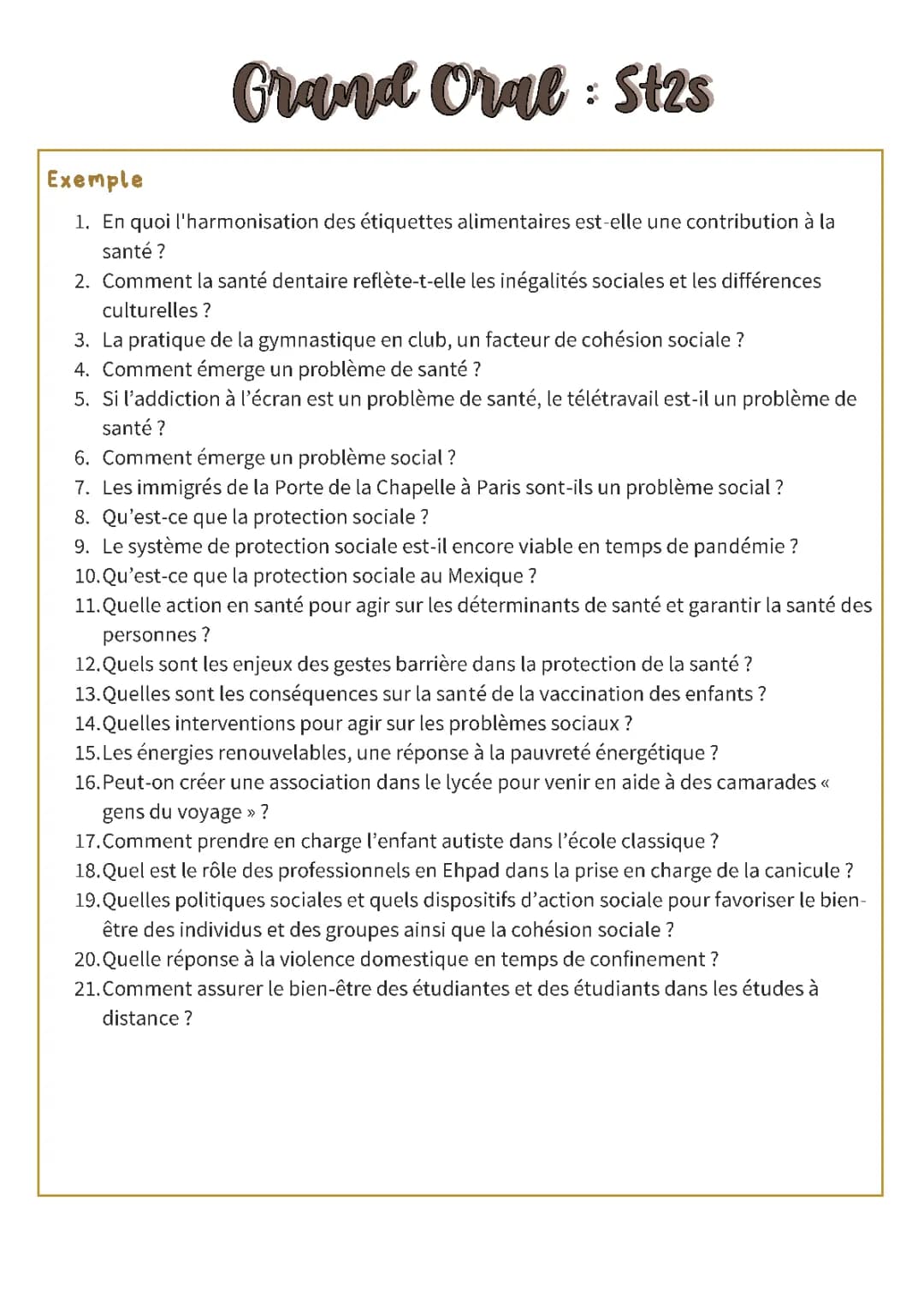 Sujets du Grand Oral ST2S: Biologie, Handicap, Enfance et Plus!