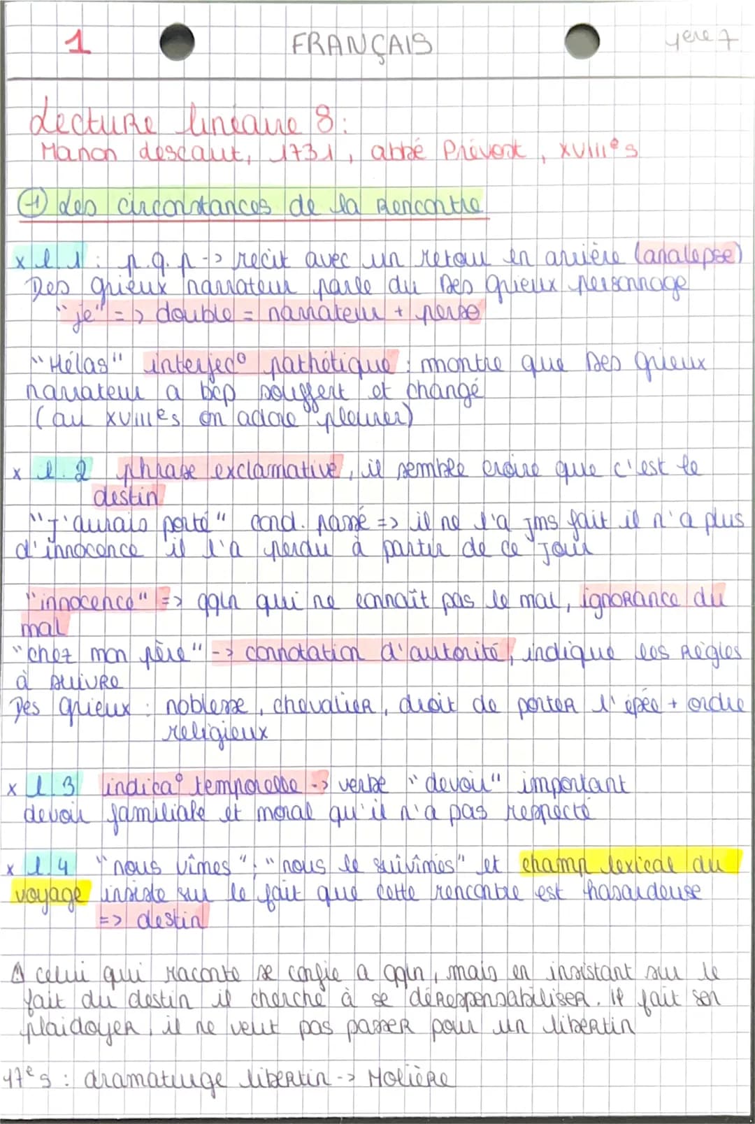 ● FRANÇAIS
1
Lecture lineaue 8:
Manon descaut 1731, abbé Prévost, XVilles.
Les circonstances de la rencontre
чело 7
xl ti pop - recit avec u