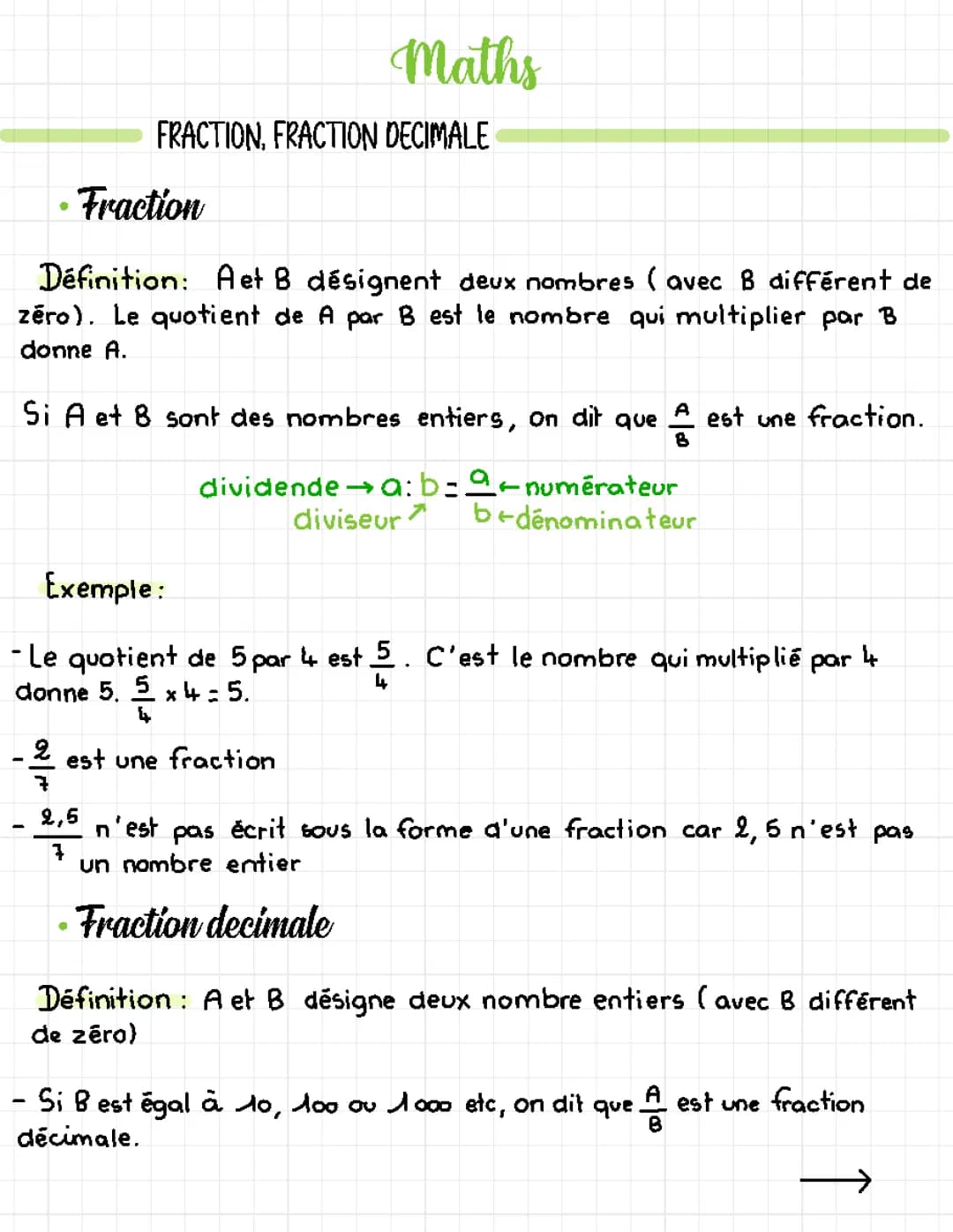 Maths : Fraction, fraction décimale 