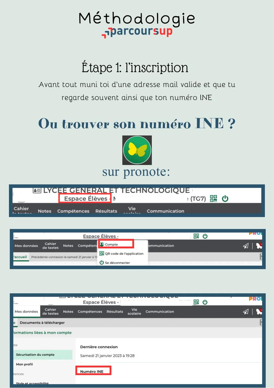 Méthodologie
parcoursup

Étape 1: l'inscription

Avant tout muni toi d'une adresse mail valide et que tu
regarde souvent ainsi que ton numér