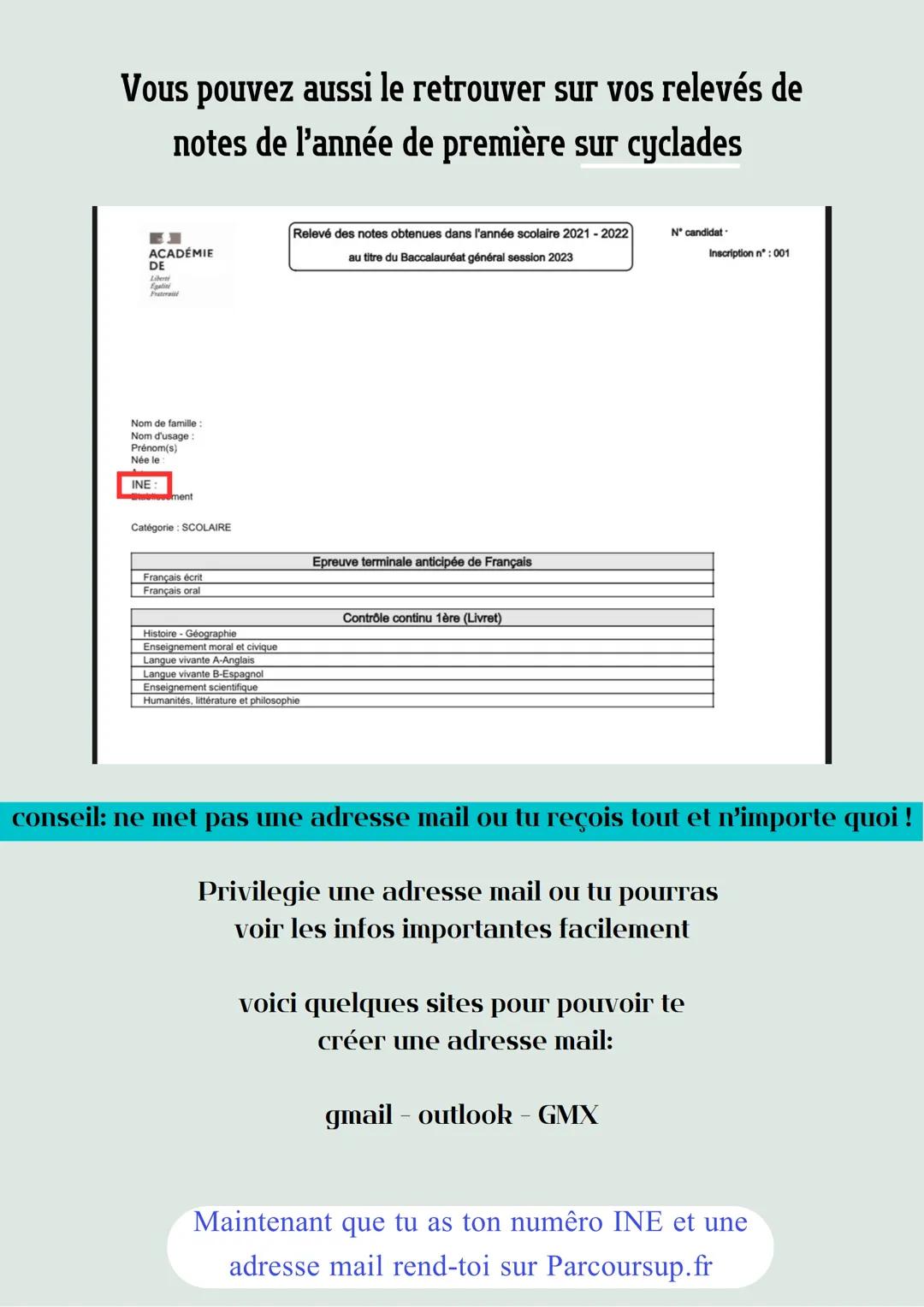 Méthodologie
parcoursup

Étape 1: l'inscription

Avant tout muni toi d'une adresse mail valide et que tu
regarde souvent ainsi que ton numér