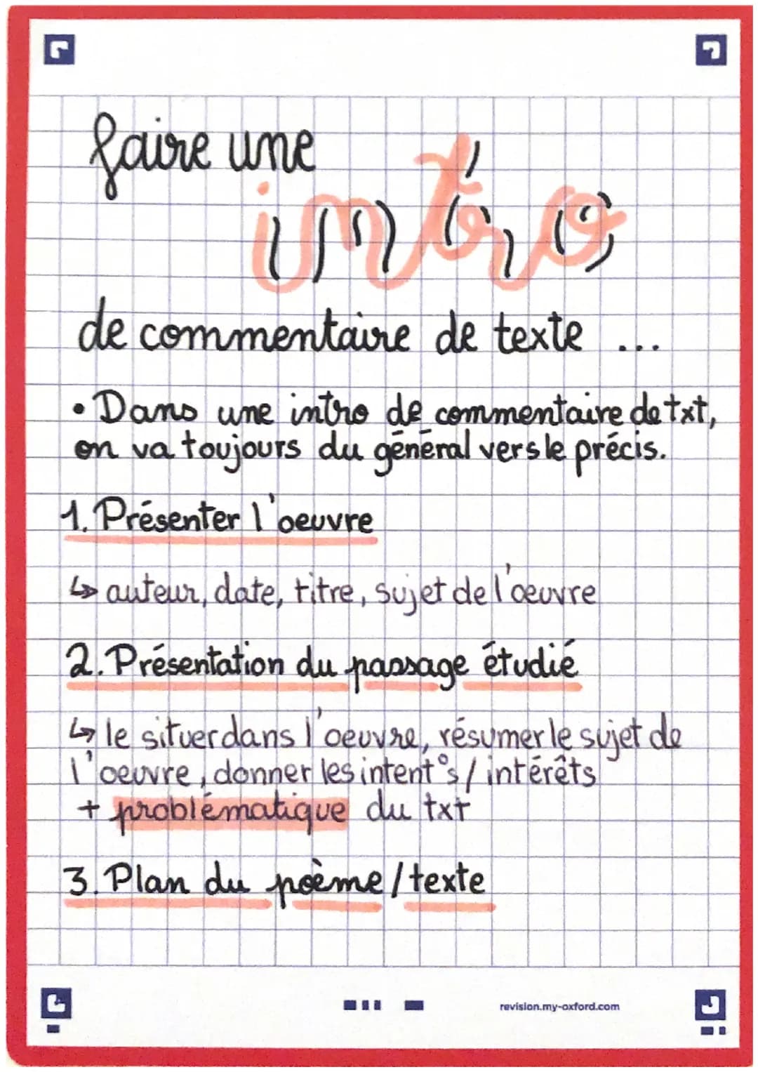 faire une
intro
de commentaire de texte
•Dans une intro de commentaire de txt,
on va toujours du general vers le précis.
1. Présenter l'oeuv