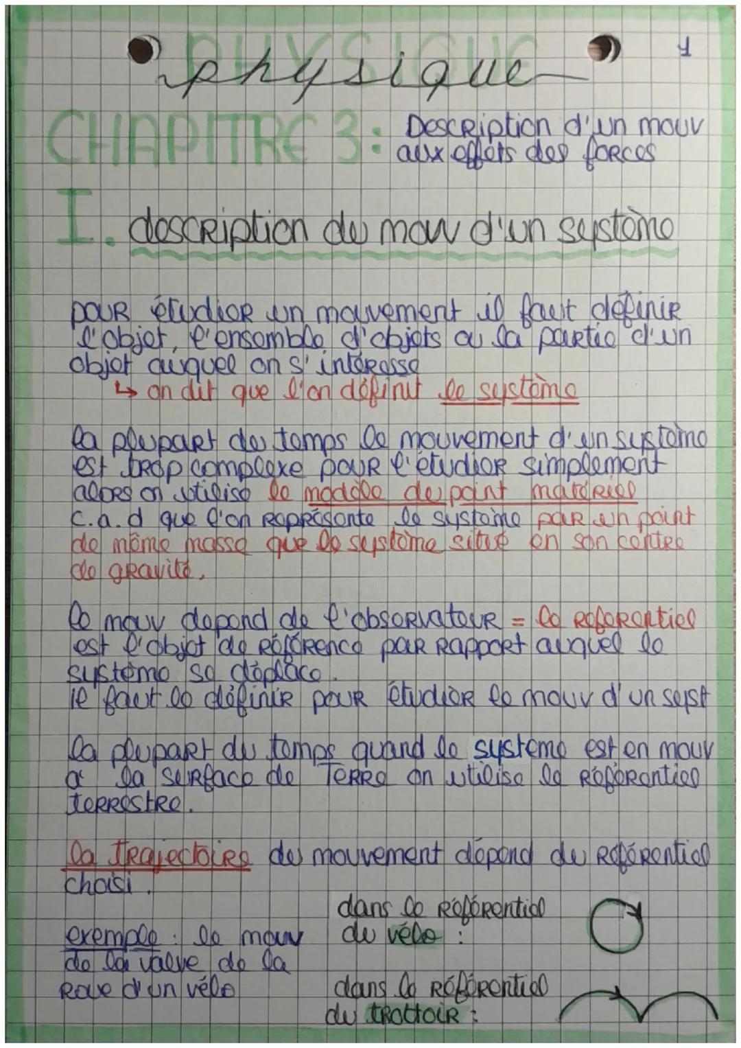 # physique
F
CHAPITRE 3: acception d'un mour
• aux offets des forces

I. description de mouw d'un système

POUR étudiar un mouvement il faut