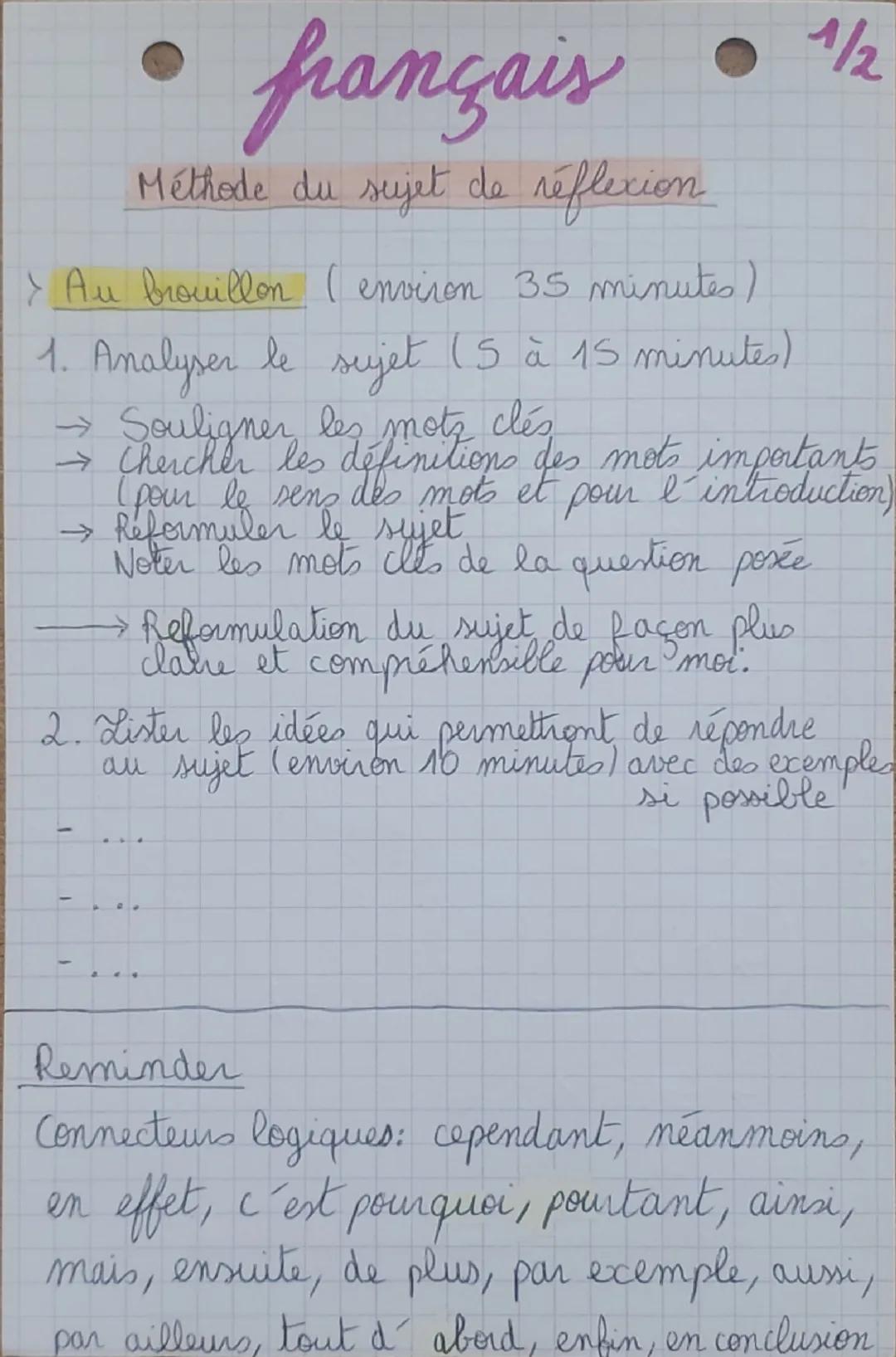 Méthode rédaction sujet de réflexion