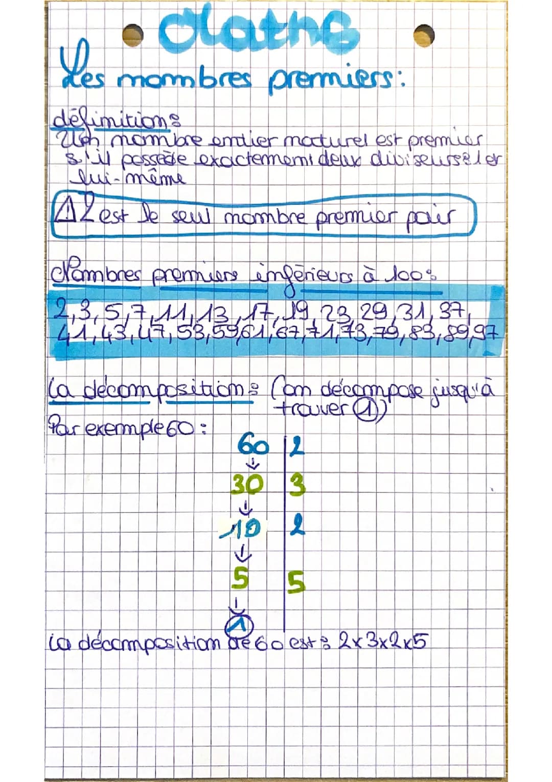 Fiche nombres premiers 3eme