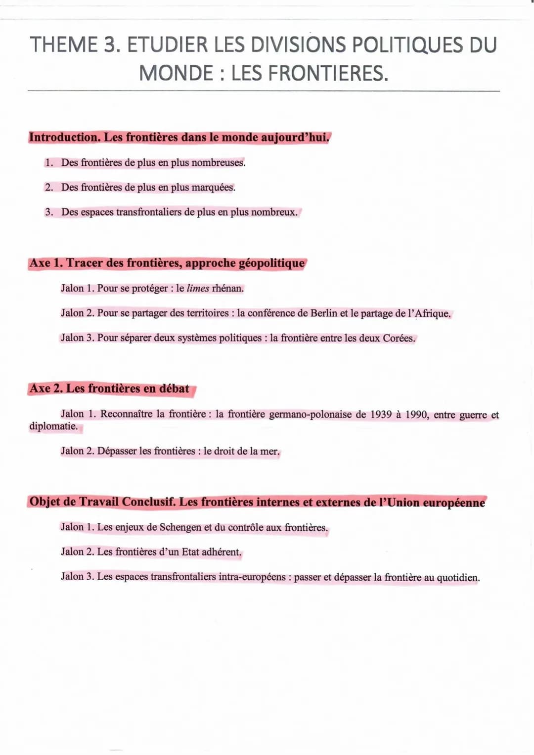 THEME 3. ETUDIER LES DIVISIONS POLITIQUES DU
MONDE : LES FRONTIERES.
Introduction. Les frontières dans le monde aujourd'hui.
1. Des frontièr