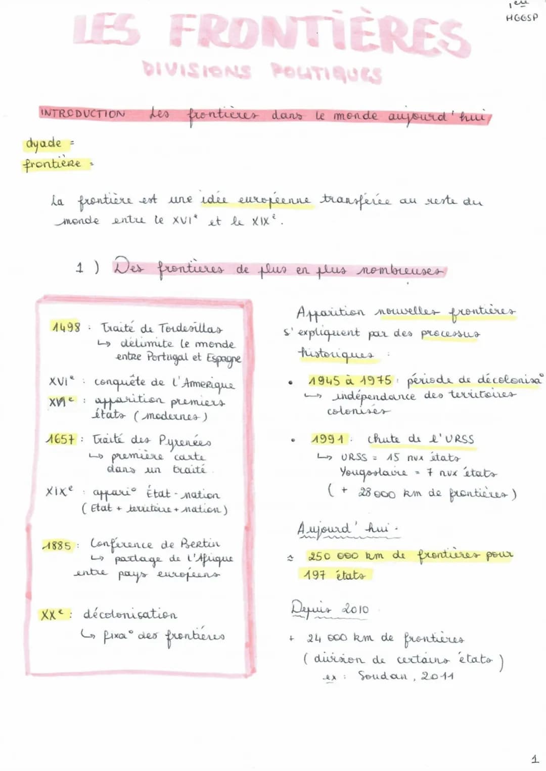 THEME 3. ETUDIER LES DIVISIONS POLITIQUES DU
MONDE : LES FRONTIERES.
Introduction. Les frontières dans le monde aujourd'hui.
1. Des frontièr