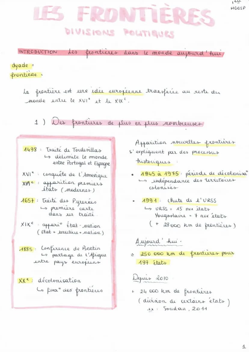 THEME 3. ETUDIER LES DIVISIONS POLITIQUES DU
MONDE : LES FRONTIERES.
Introduction. Les frontières dans le monde aujourd'hui.
1. Des frontièr