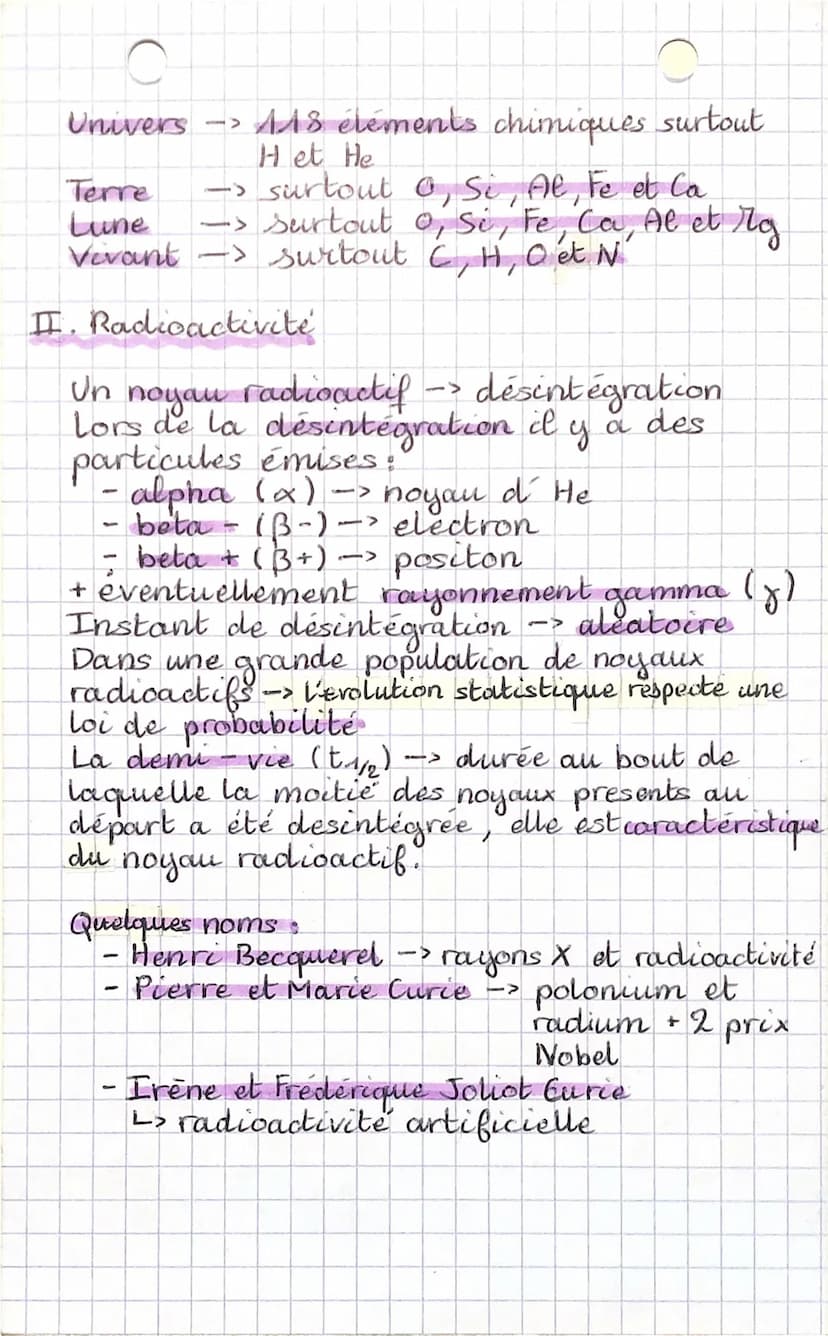 Les éléments chimiques
I. Formation des éléments
ES-PC
·big bang
Il y a 13,8 milliards d' années ->
étapes de la vie d'une étoile:
nudéosynt