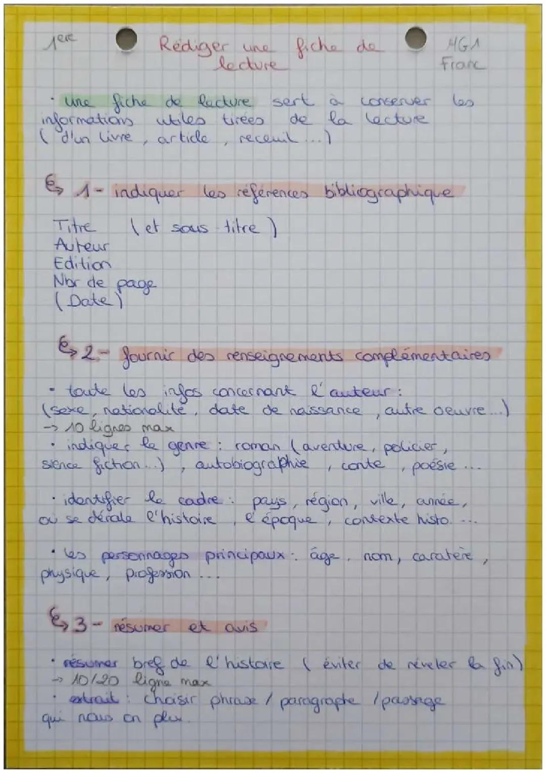 Rédiger une fiche de lecture 