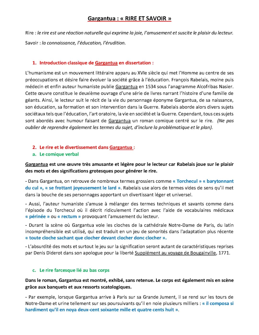 Fiche de révision pour le parcours RIRE ET SAVOIR 