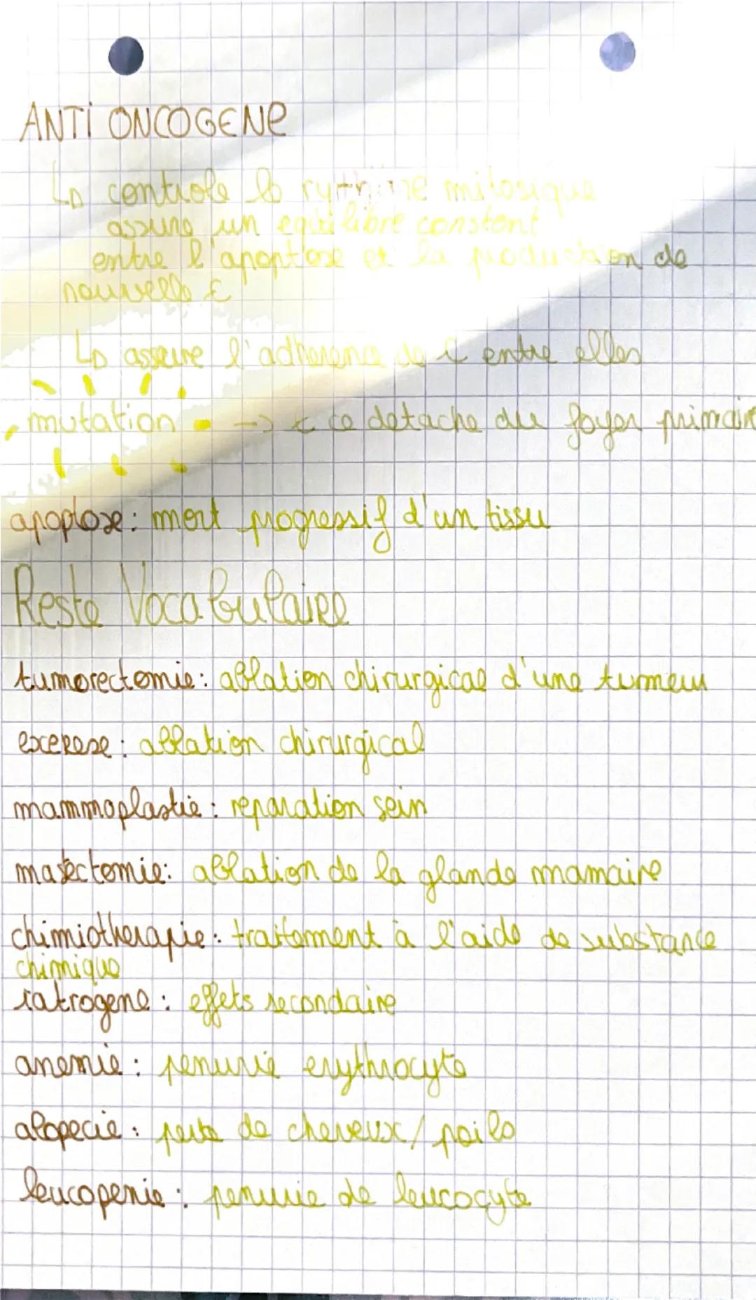 - Biologie

Chapide. H: Le cancer une consequence de mutation
genetique

Vocabuliaika

mamographie: radiographie des grandes mammaires

tume