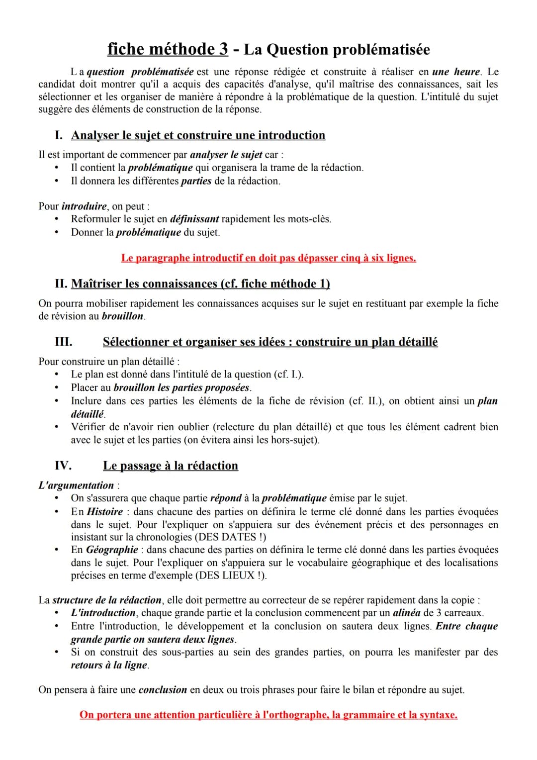 fiche méthode 3 - La Question problématisée
La question problématisée est une réponse rédigée et construite à réaliser en une heure. Le
cand